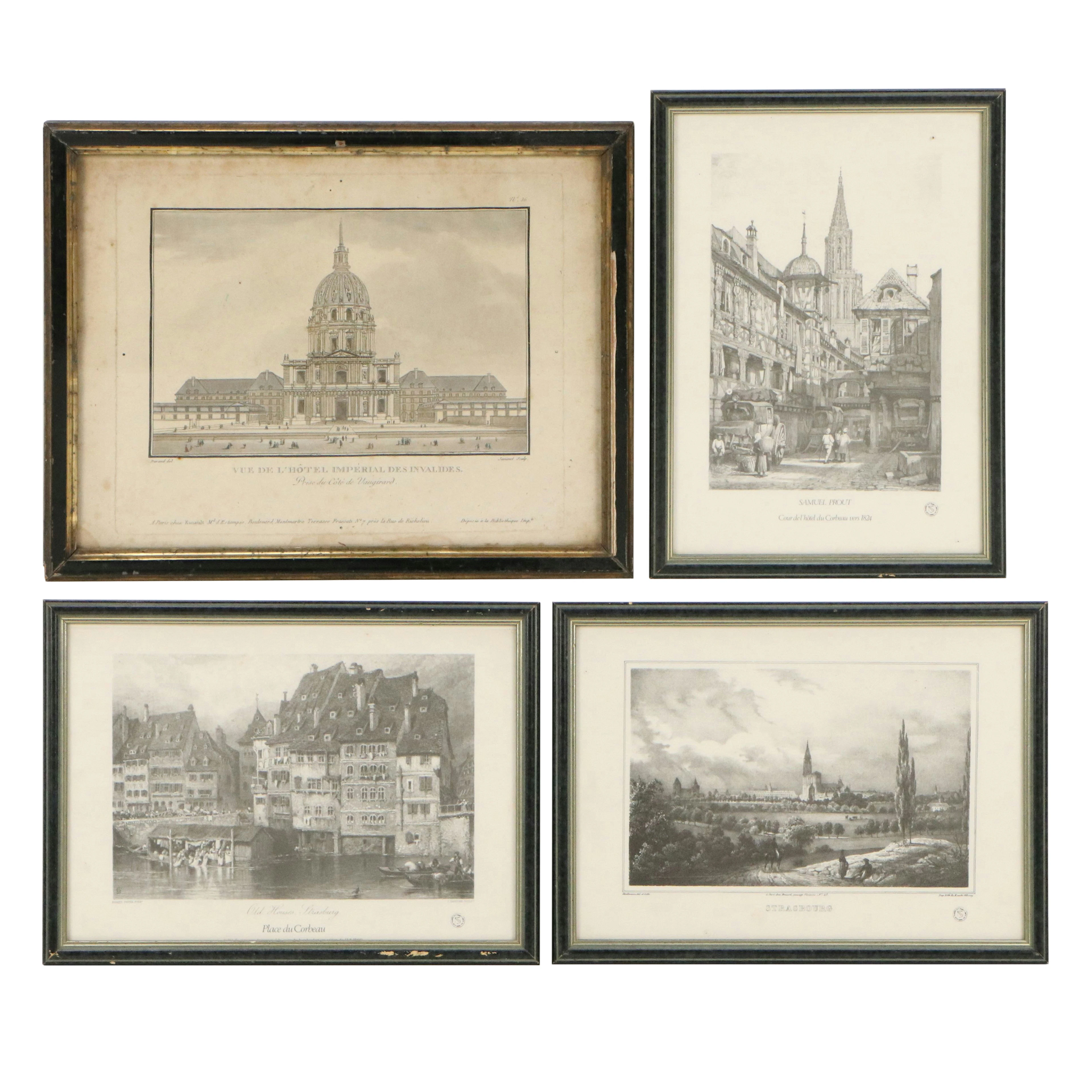 Parisian Hand-Colored Engraving with Strasbourg Cityscape Halftone Prints
