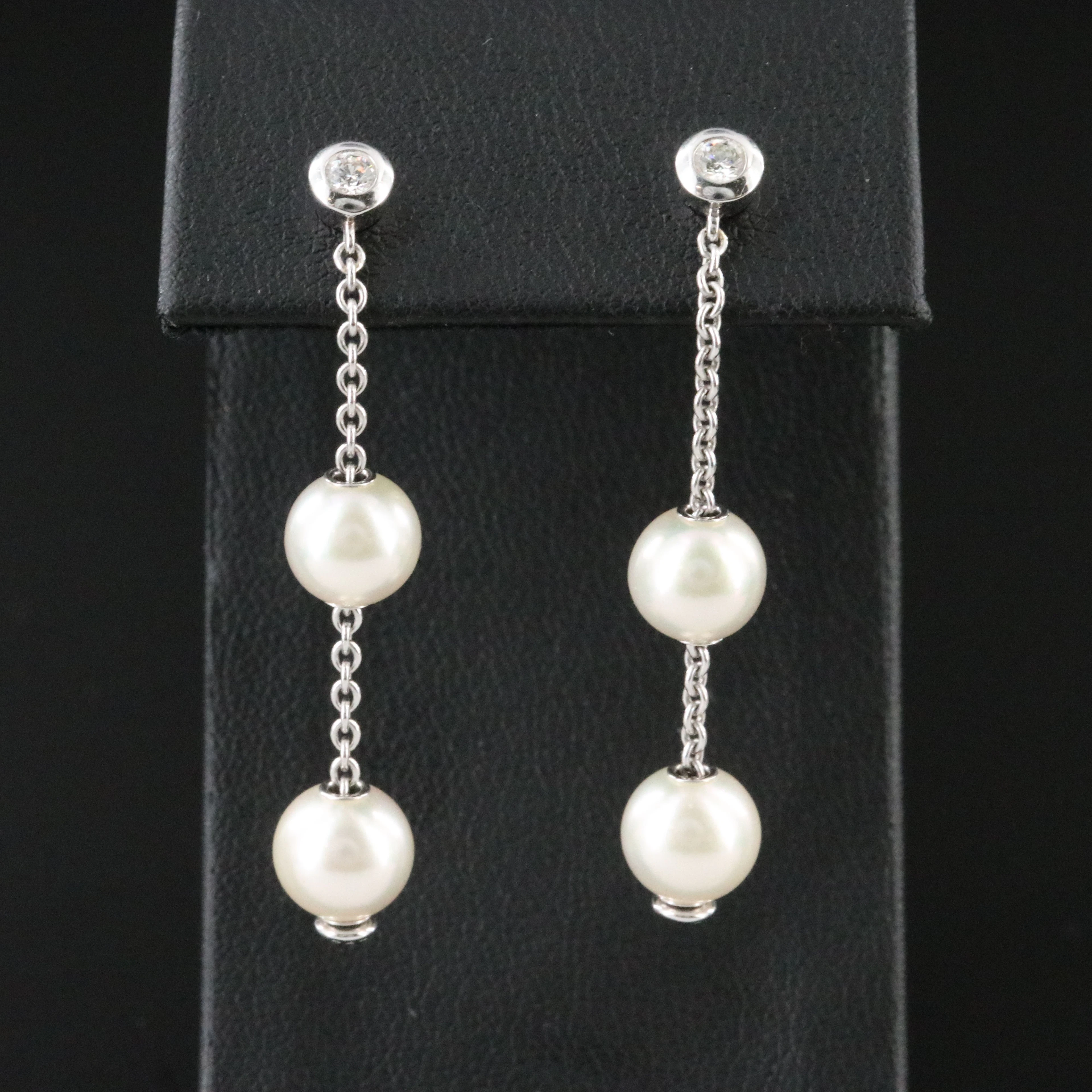 Mikimoto 18K Pearl and Diamond Drop Earrings