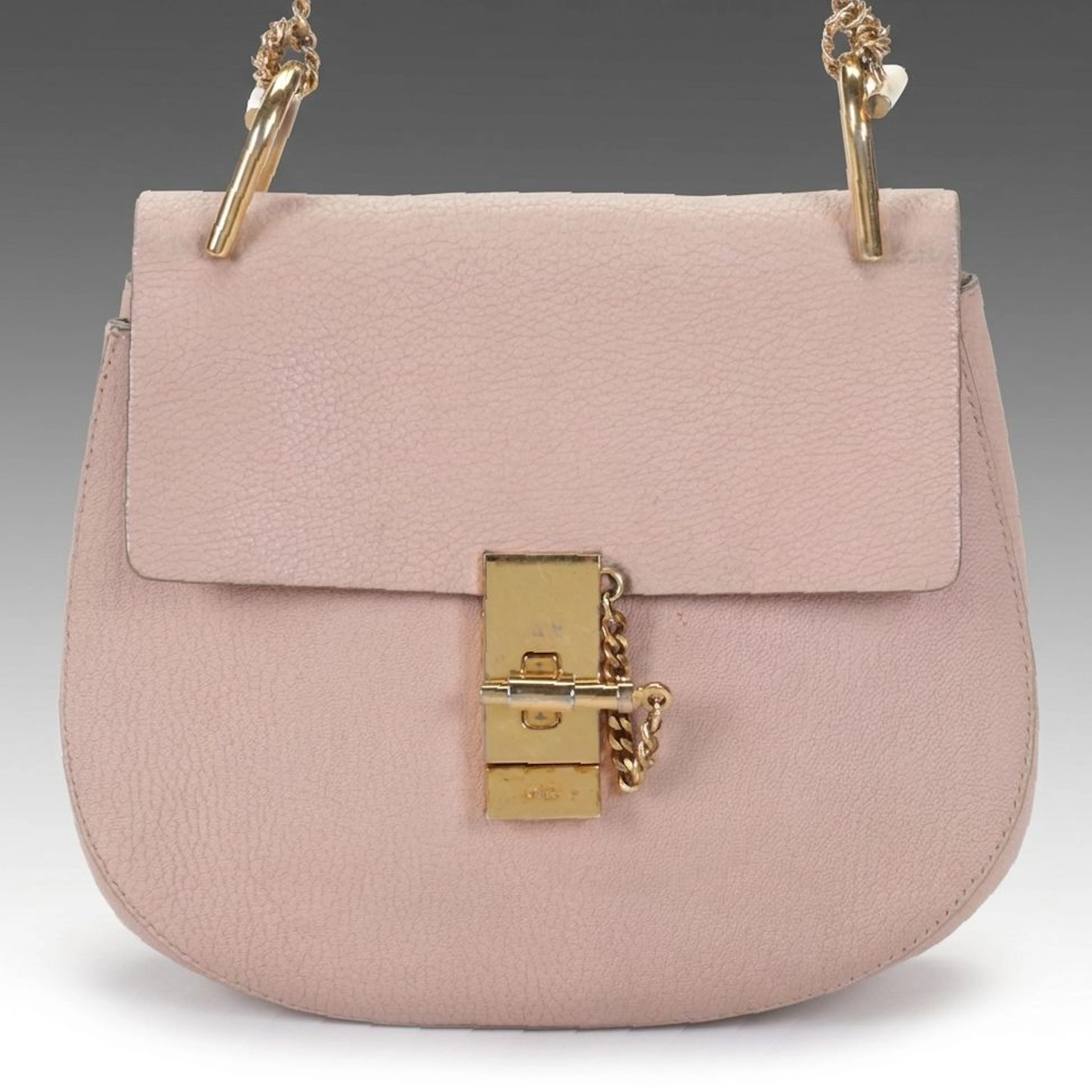 Chloé Drew Chain Crossbody Bag in Pink Grained Calfskin Leather
