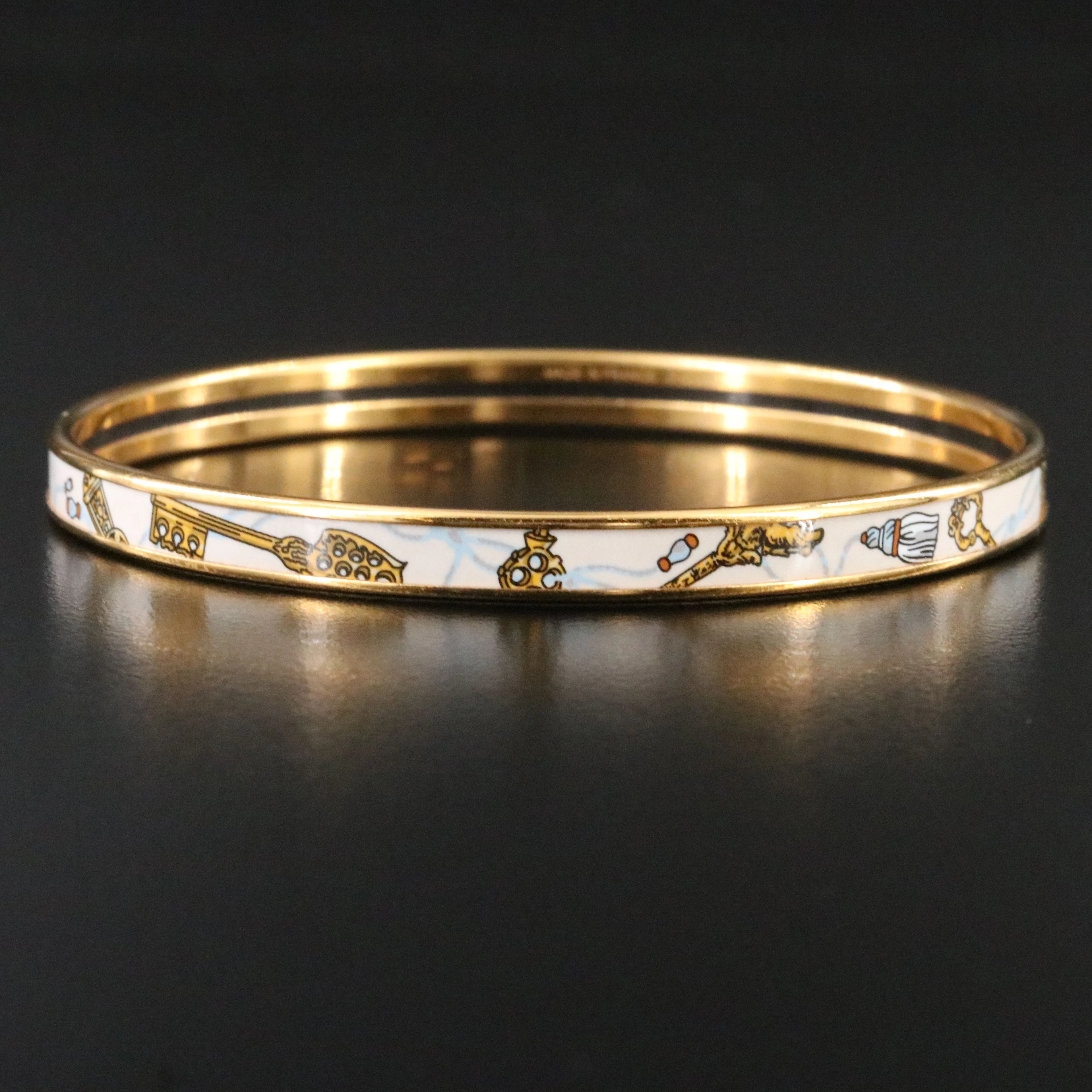 Hermès Extra Narrow Enamel Bangle with Key Motif