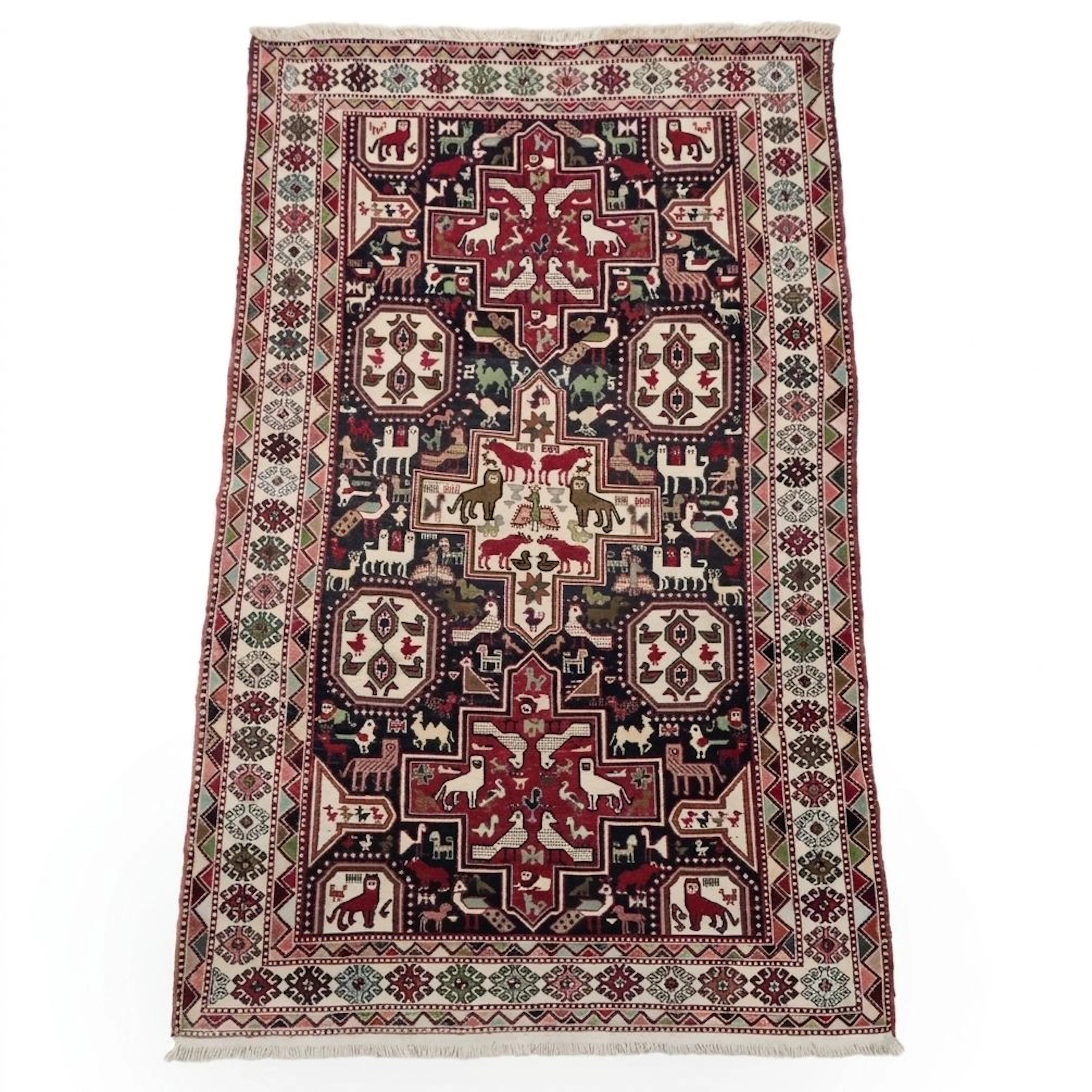 3'11 x 6'10 Hand-Knotted Indo-Turkish Soumak Pictorial Rug Wall Hanging