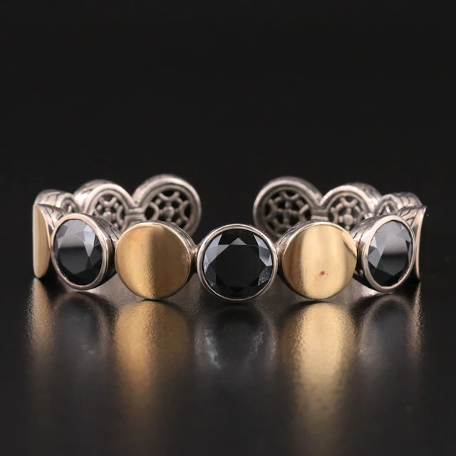John Hardy Dot Sterling and Hematite Hinged Cuff Bracelet with 18K Accents
