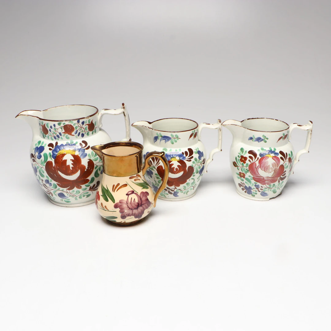 Wade Heath Lusterware with Quimper Style Ceramic Pitchers