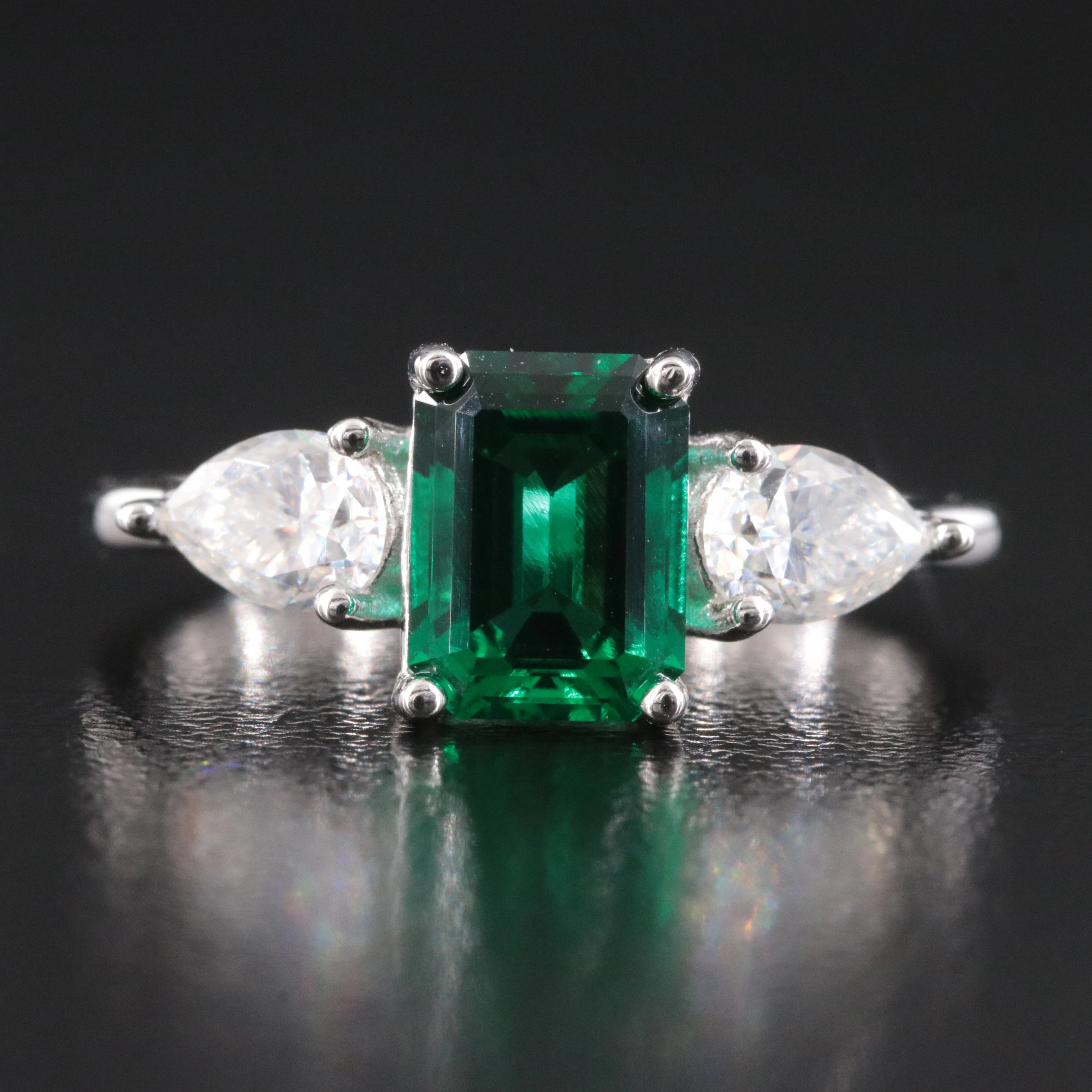 Sterling Emerald and Moissanite Ring