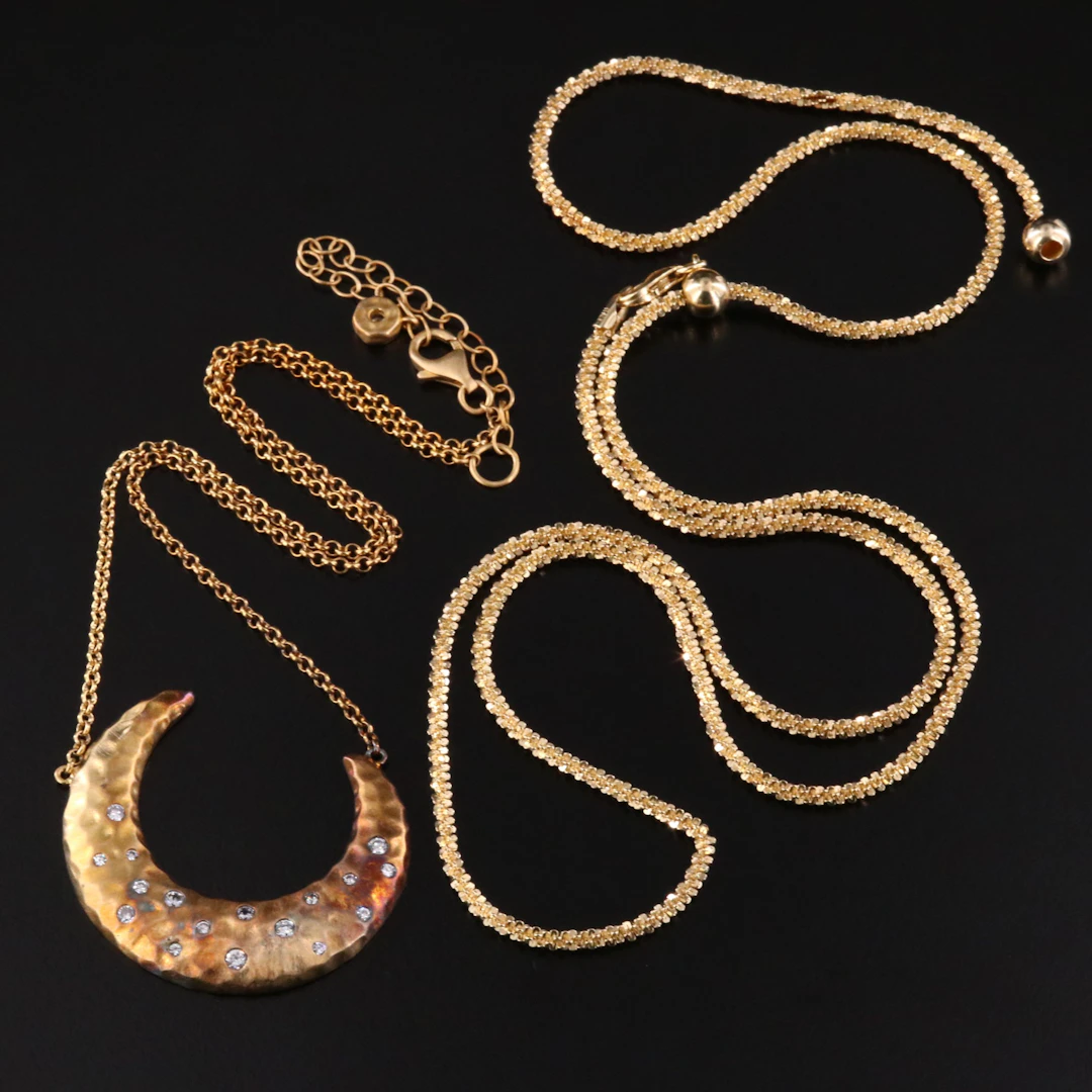 Sterling Moon CZ Necklace and Sparkle Chain Necklace
