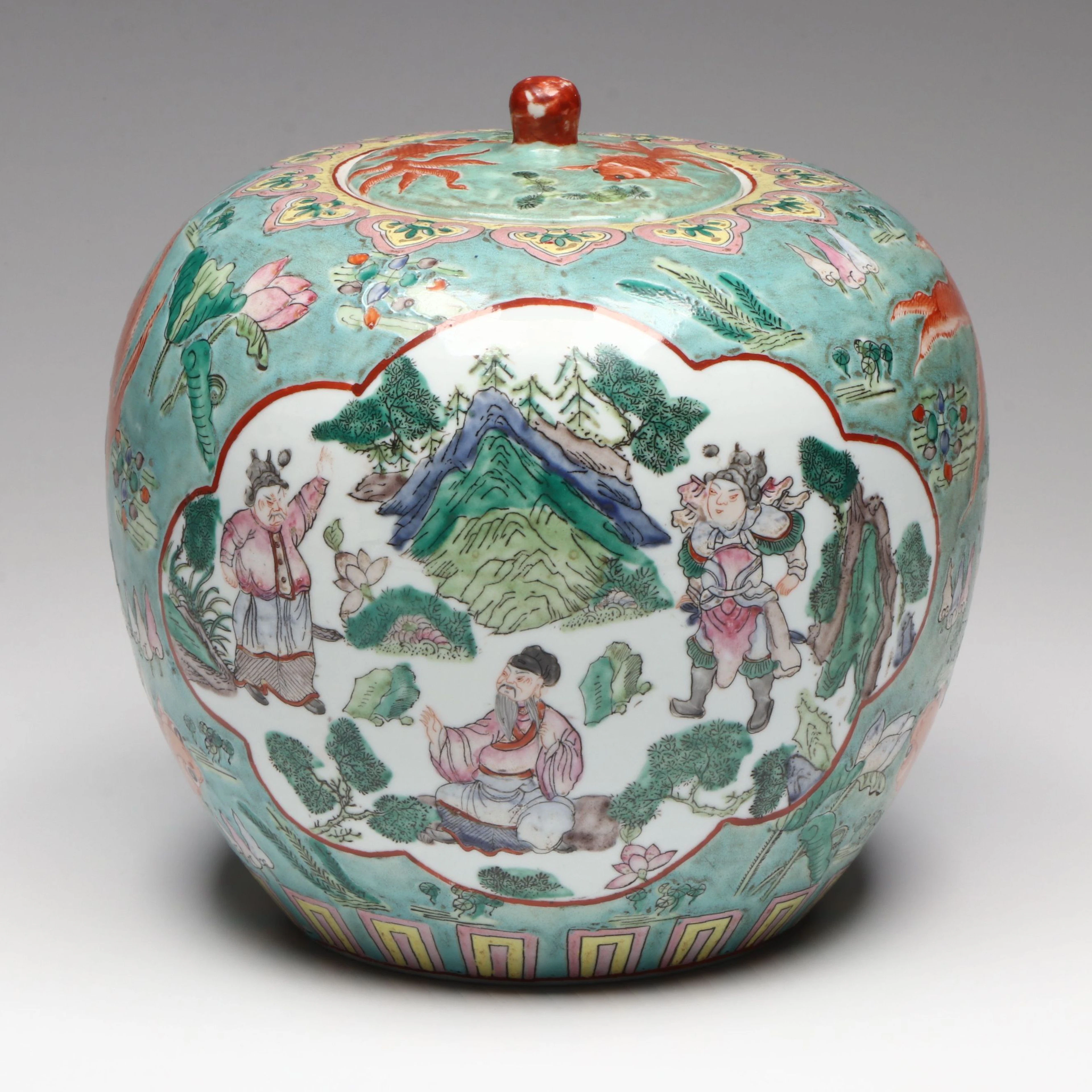 Chinese Scenic Polychrome Porcelain Ginger Jar
