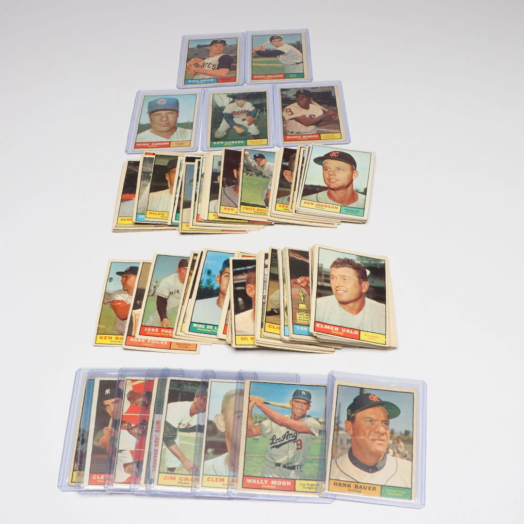 1961 Topps Baseball Cards with Minnie Minoso, Richie Ashburn, and Don Larsen