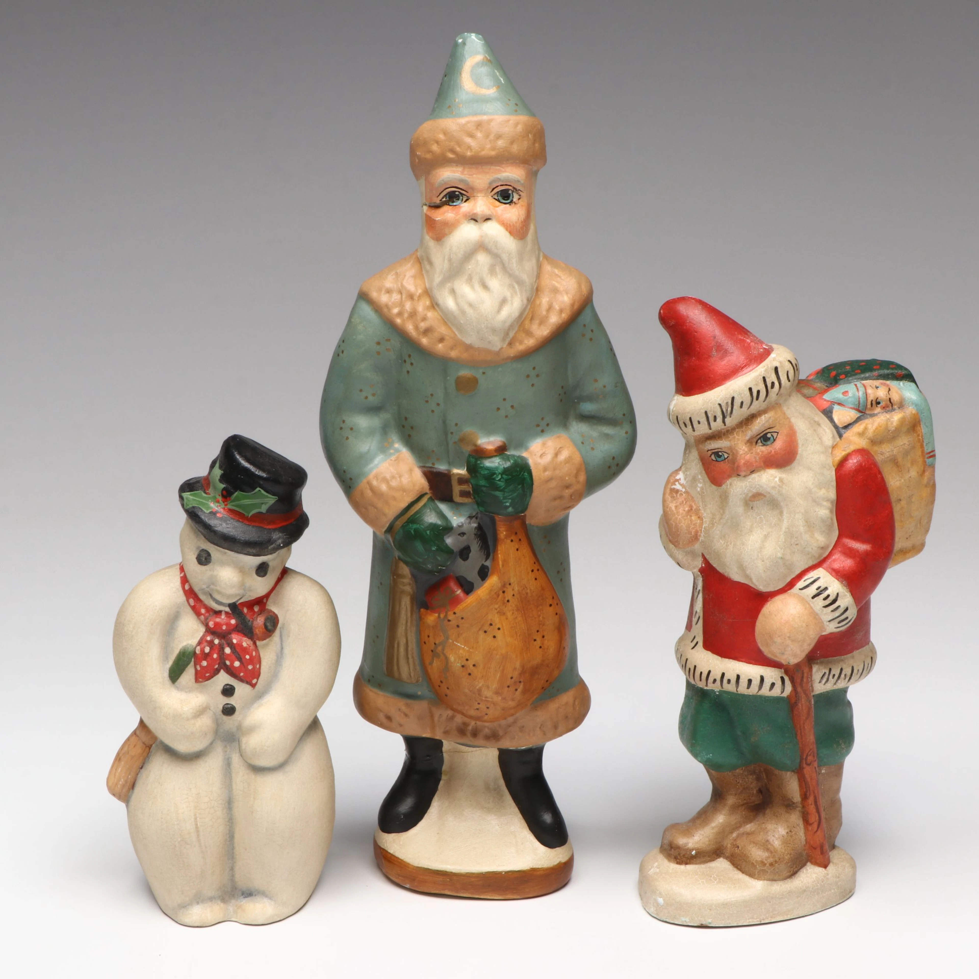 Judi Vaillancourt Signed "Snowman with Scarf" and More Chalkware Figurines