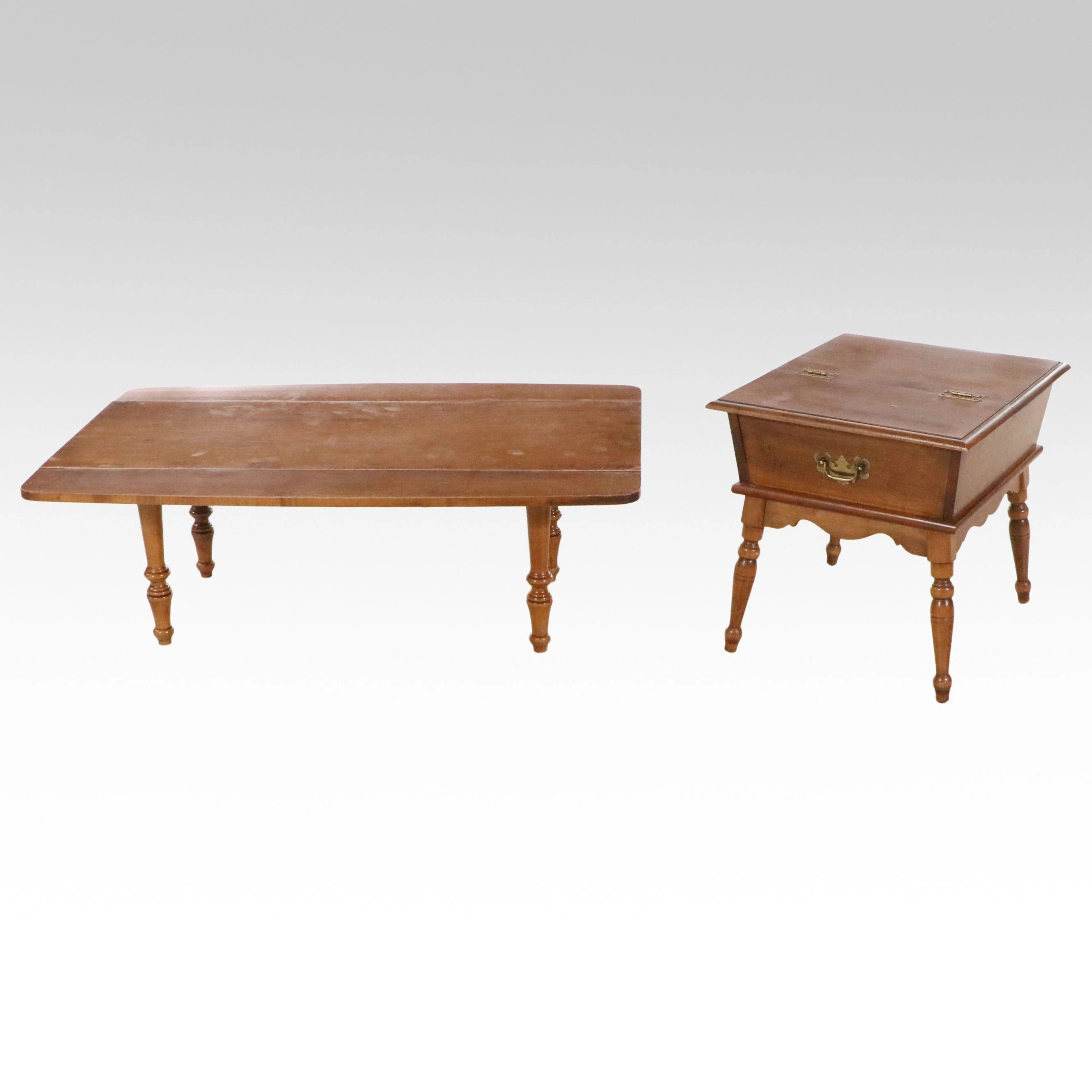 Colonial Revival Coffee Table and Dough Box End Table, Late 20th Century