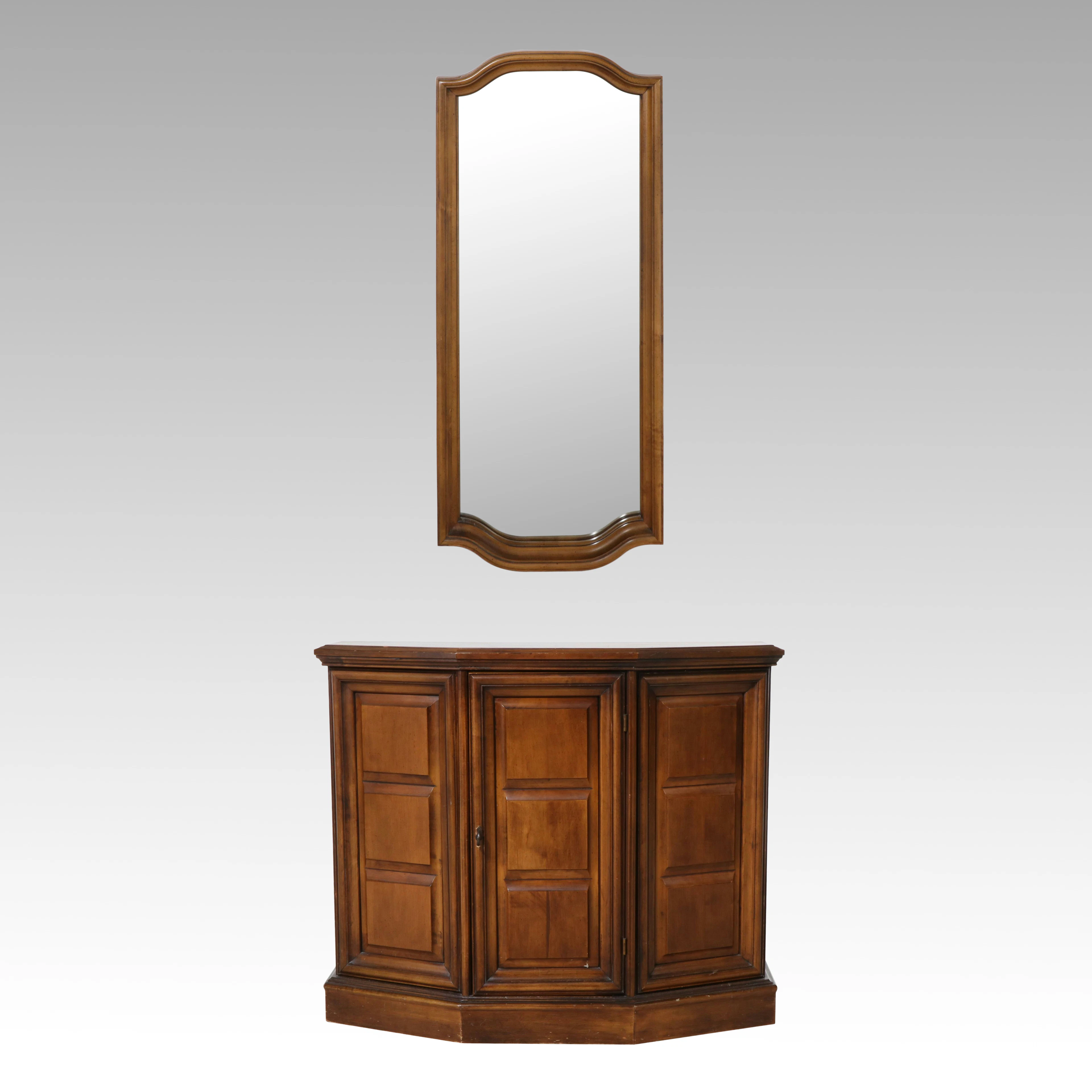 Butler Mediterranean Style Maple Console Cabinet with Mirror, 1960s