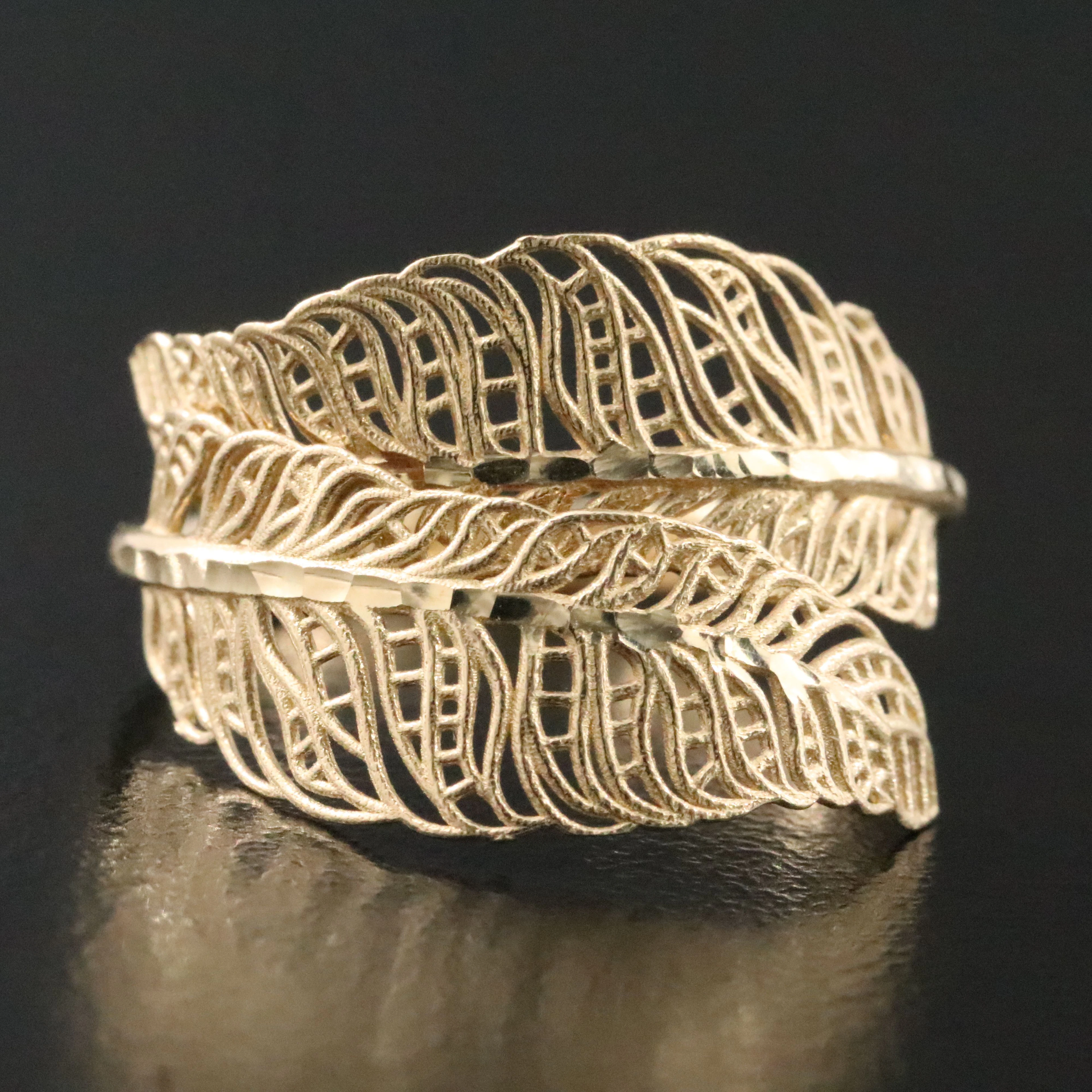 14K Feather Bypass Ring