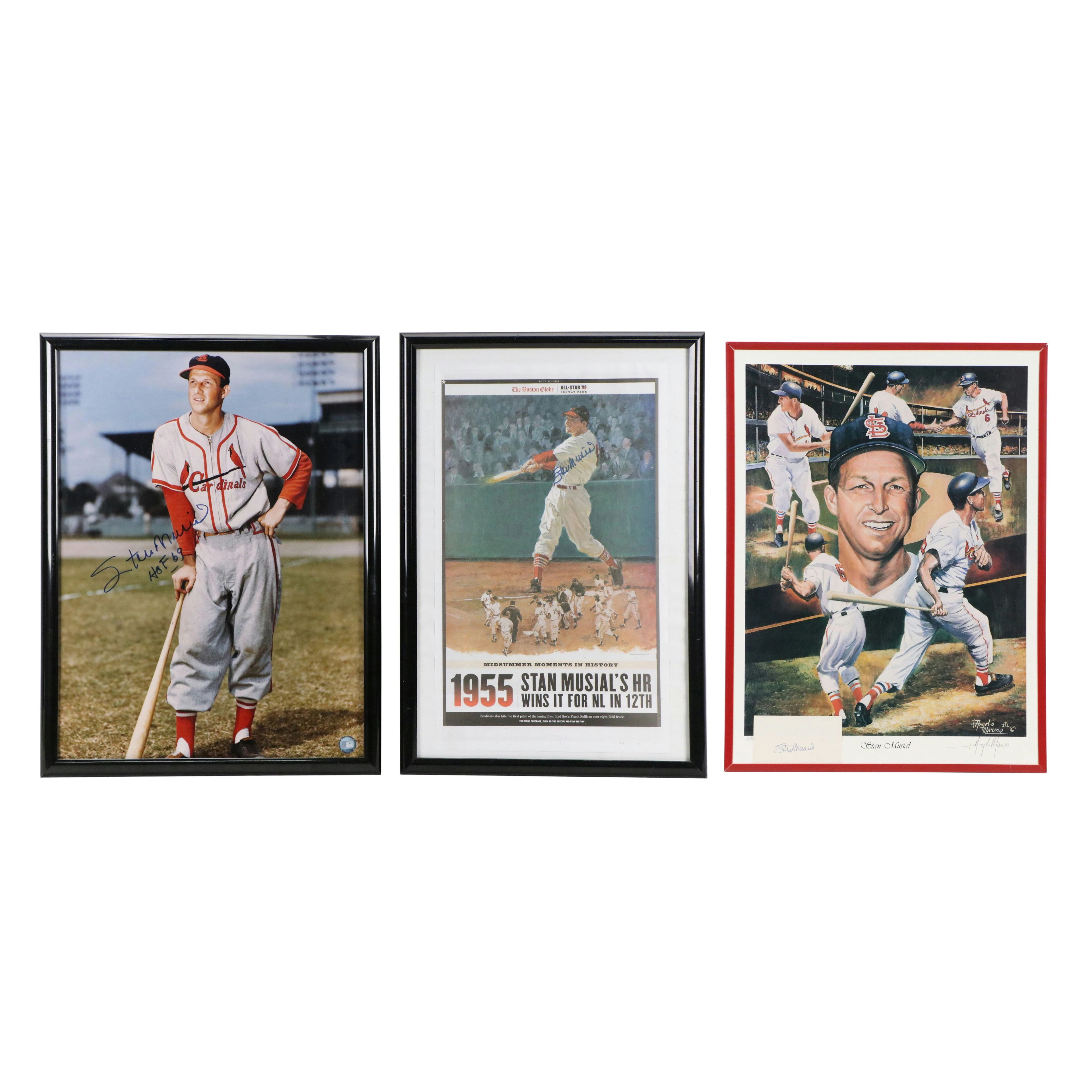 Three Stan Musial Signed Framed Prints