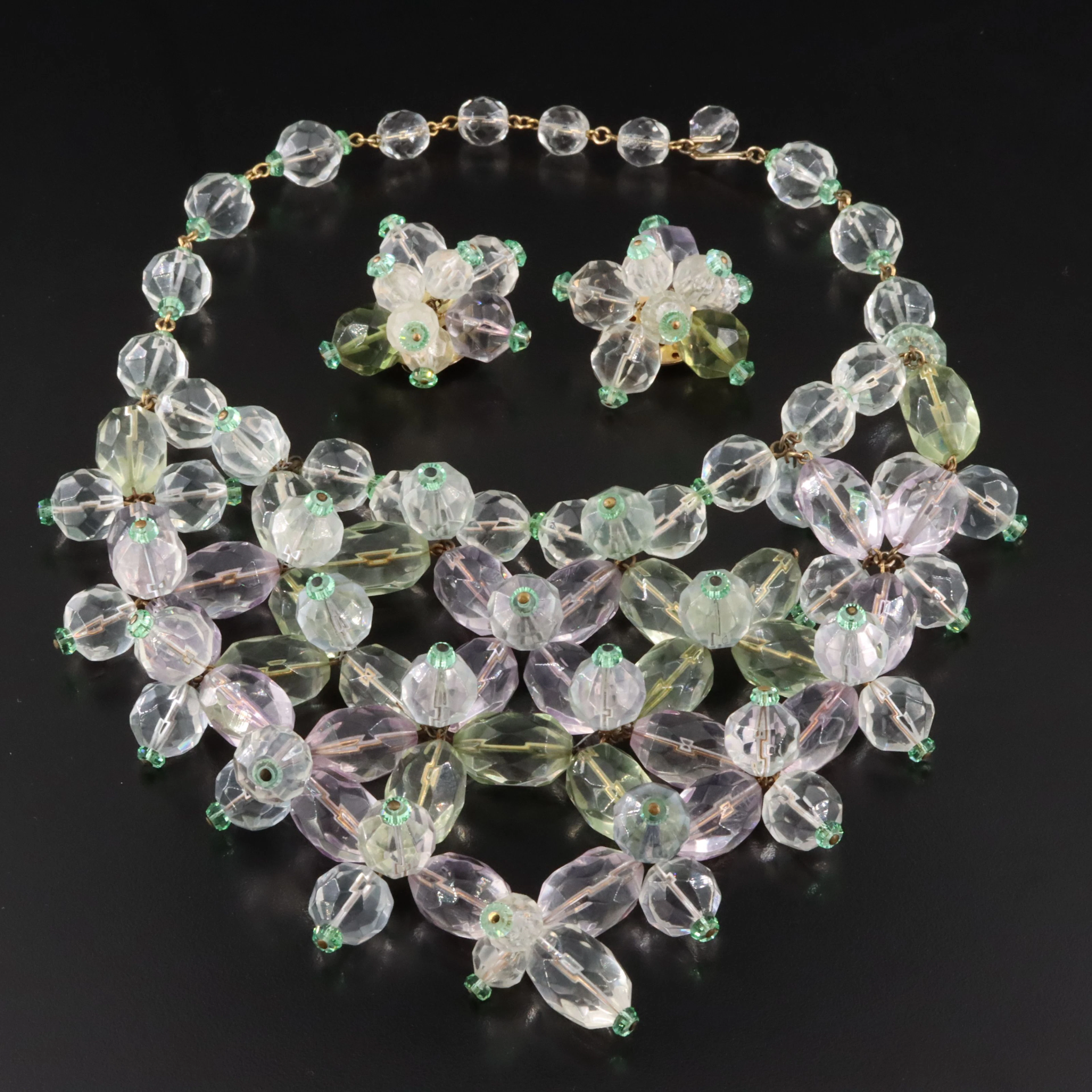 Lucite & Crystal Bead Necklace & Earrings Set