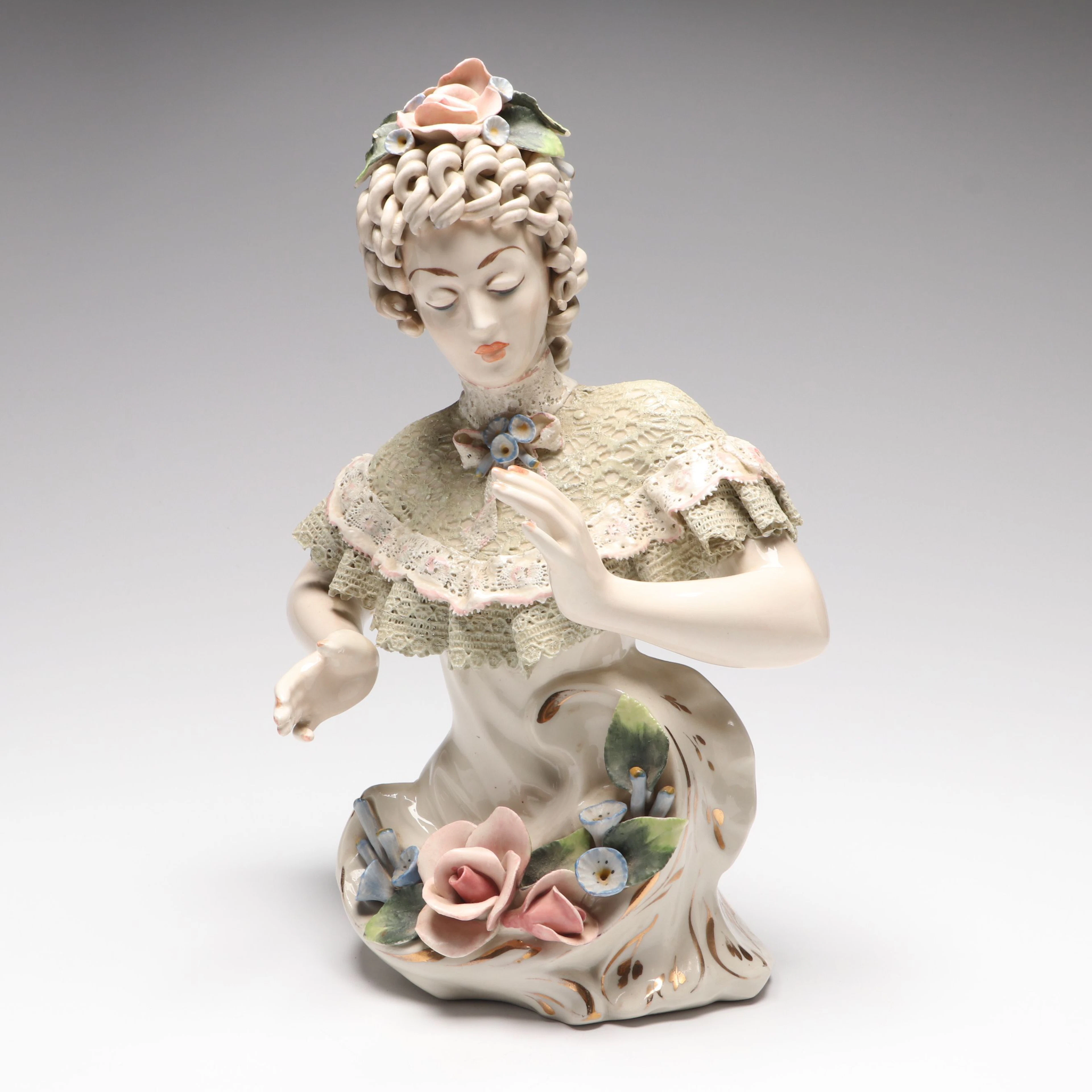 Cordey Capodimonte Style Porcelain Figure of European Lady, 20th Century