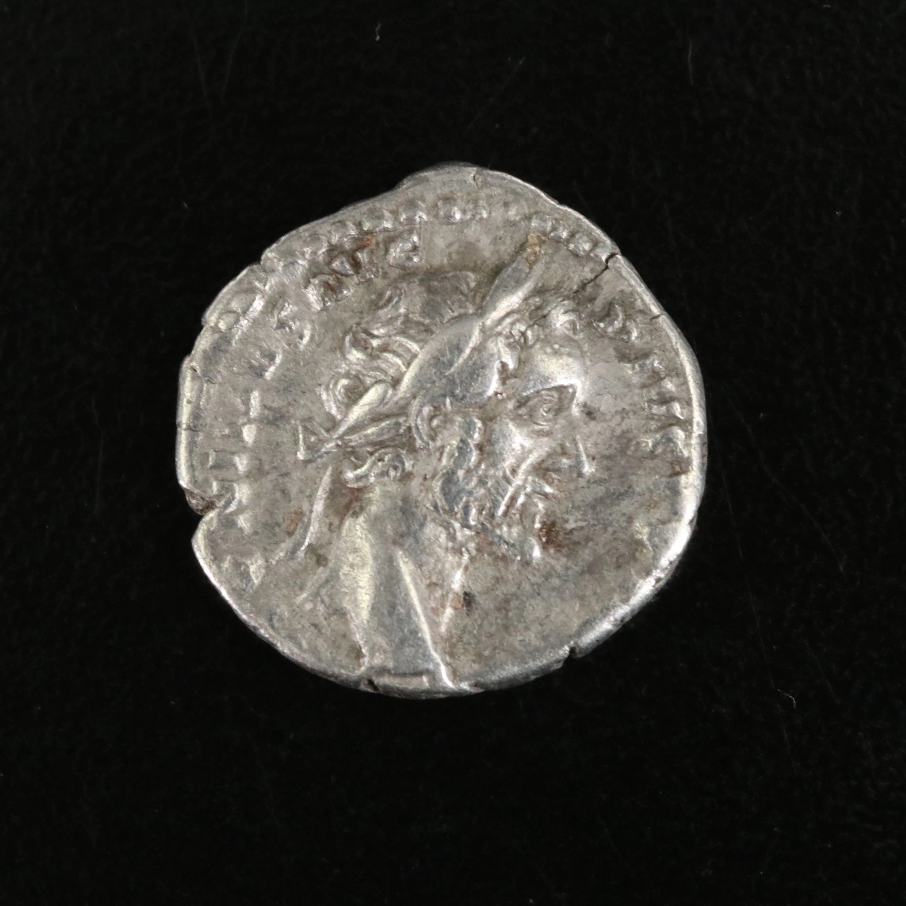 Ancient Roman Imperial AR Denarius Coin of Antoninus Pius, ca. 156 A.D.