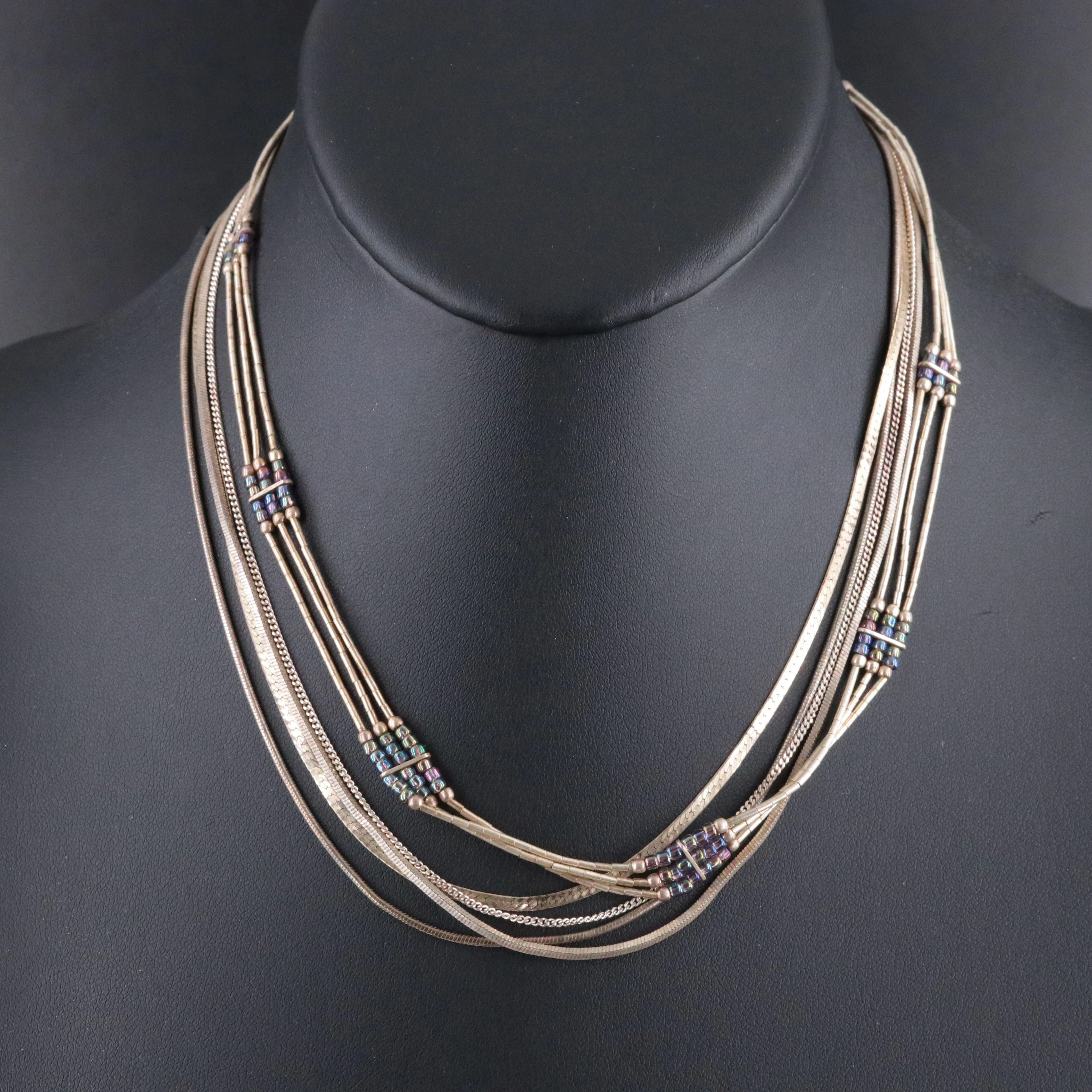 Seed Bead and Liquid Silver Featured Sterling Chain Necklaces