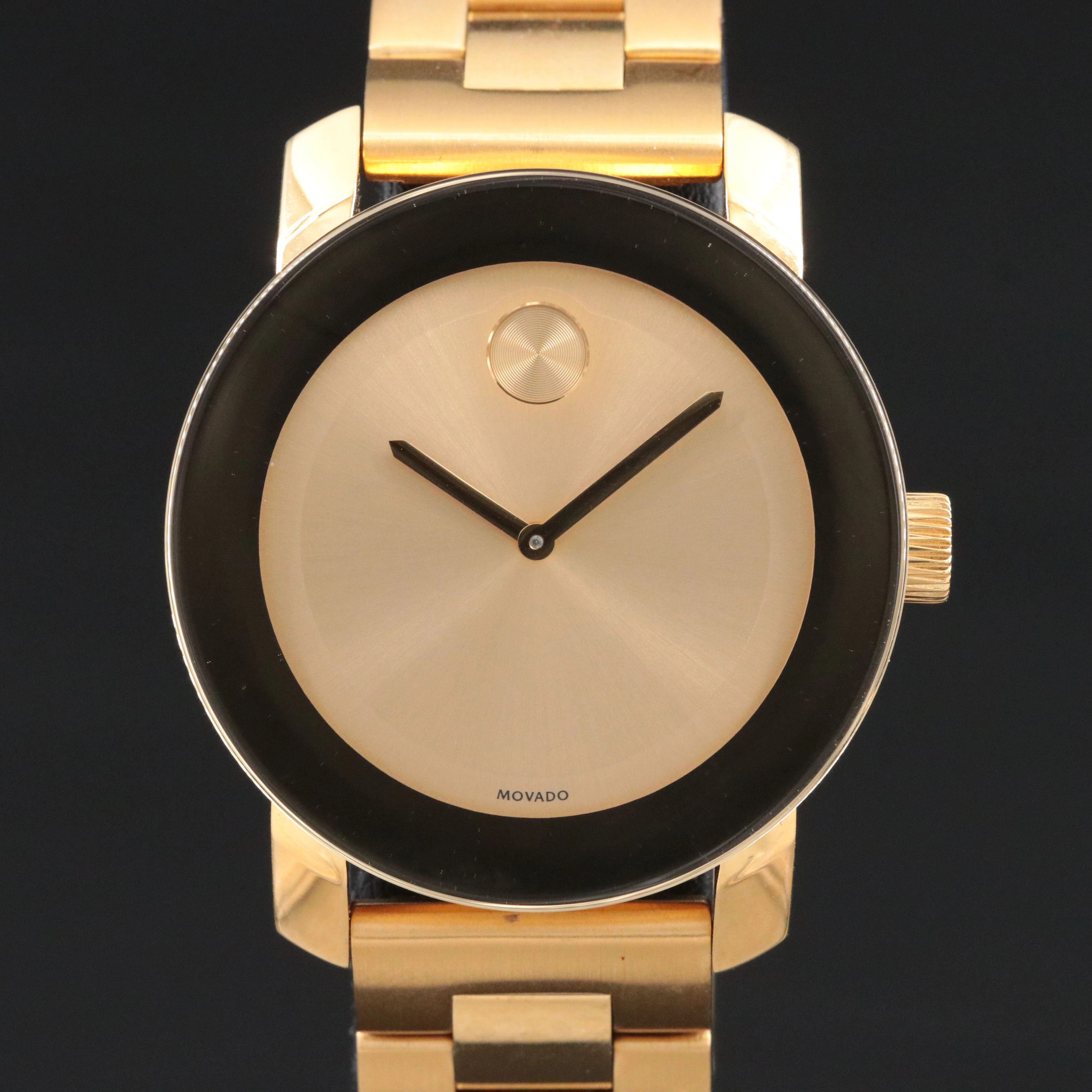 Movado Bold Mirror Edge Dial Gold Tone Watch