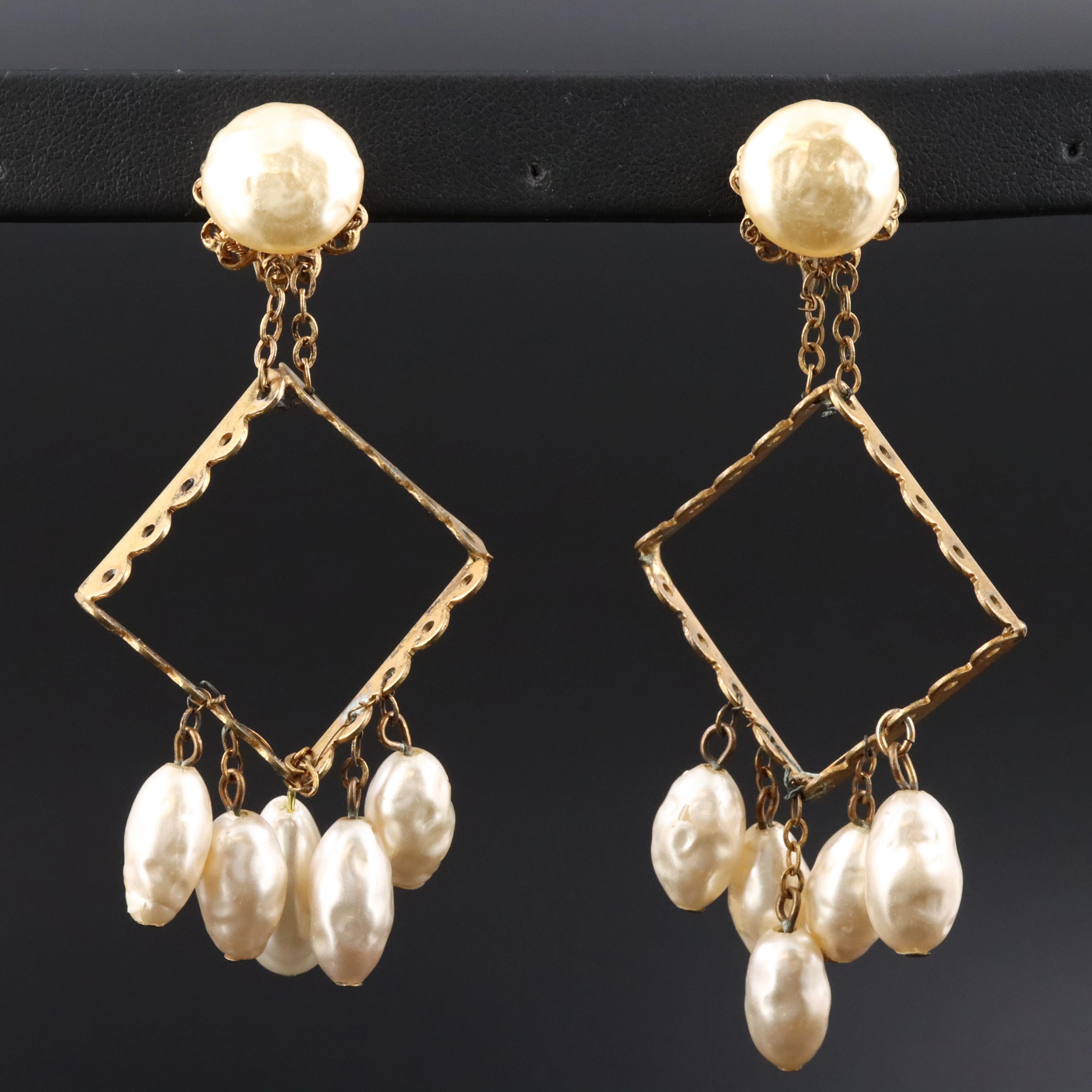 Miriam Haskell Faux Pearl Chandelier Earrings