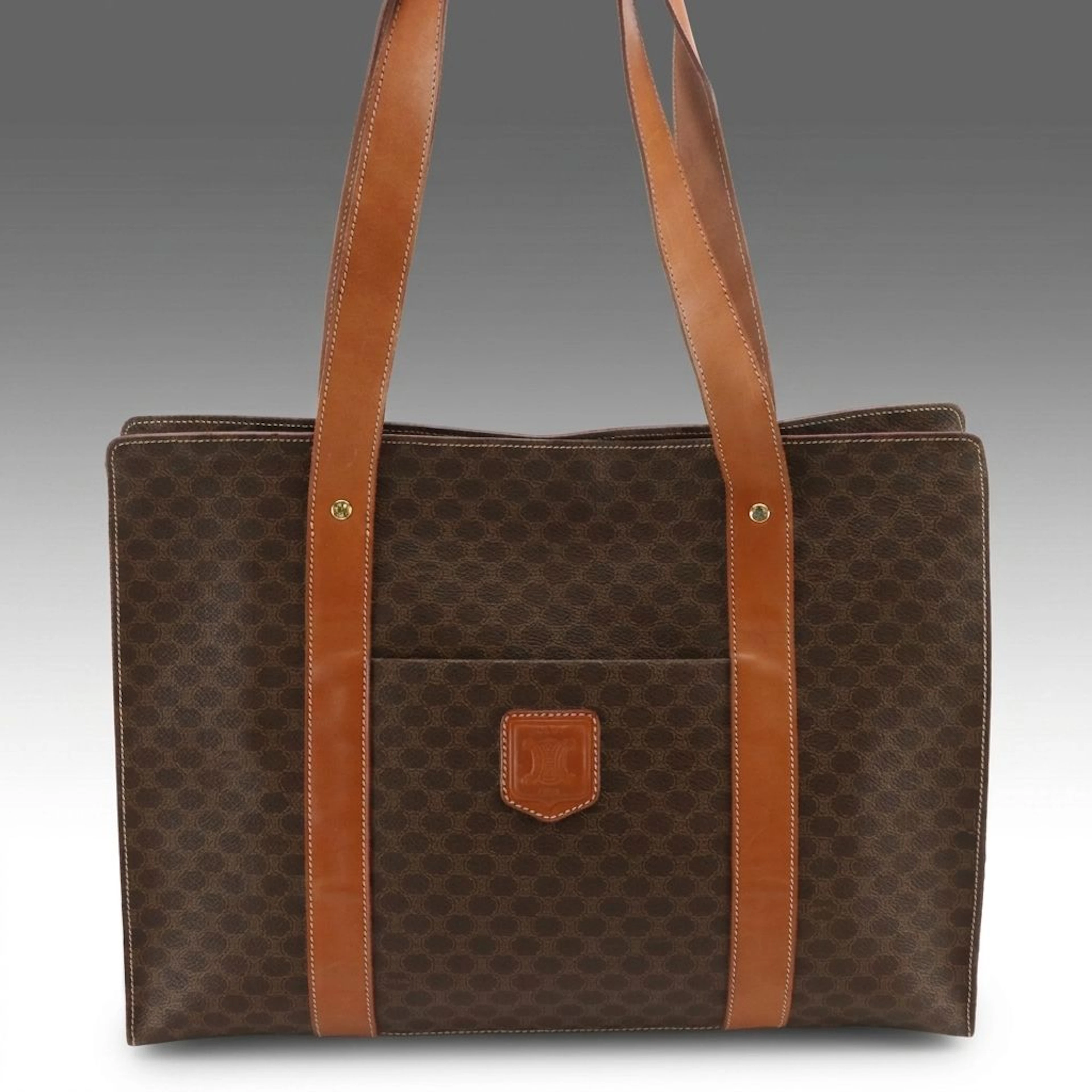 Celine Zip Tote Bag in Dark Brown Macadam Canvas and Leather