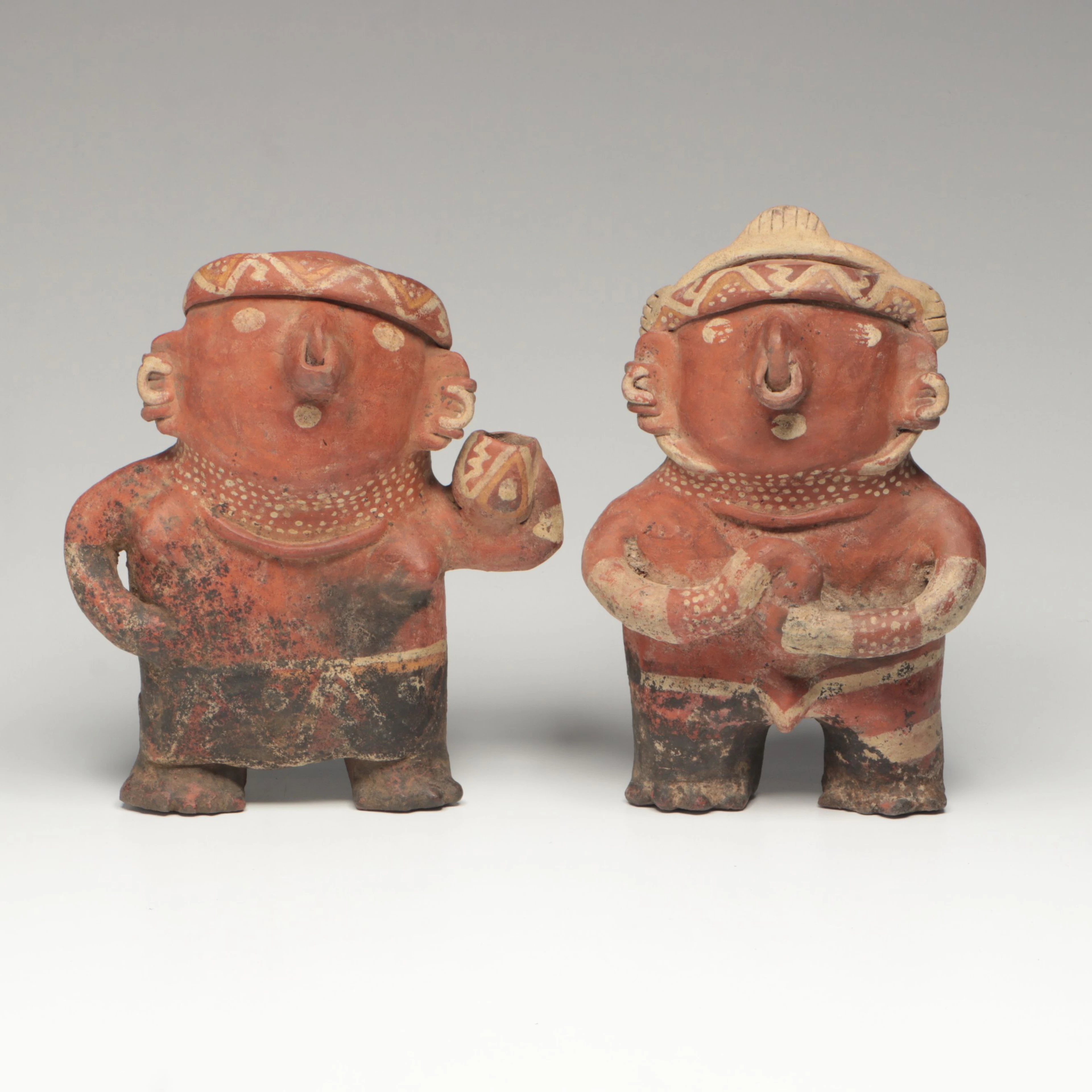 Pre-Columbian Nayarit Abstracted Pottery Male Figures, Circa 200 BCE–300 CE