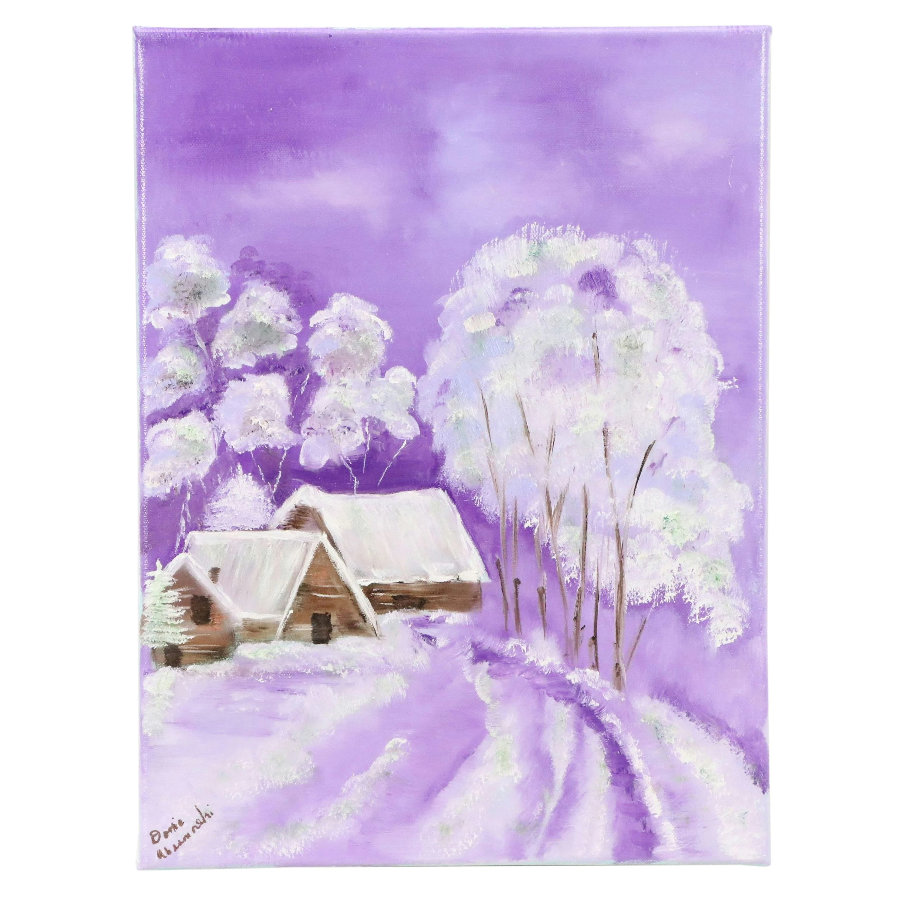 Dottie Abramowski Oil Painting of Snowy Scene, 21st Century