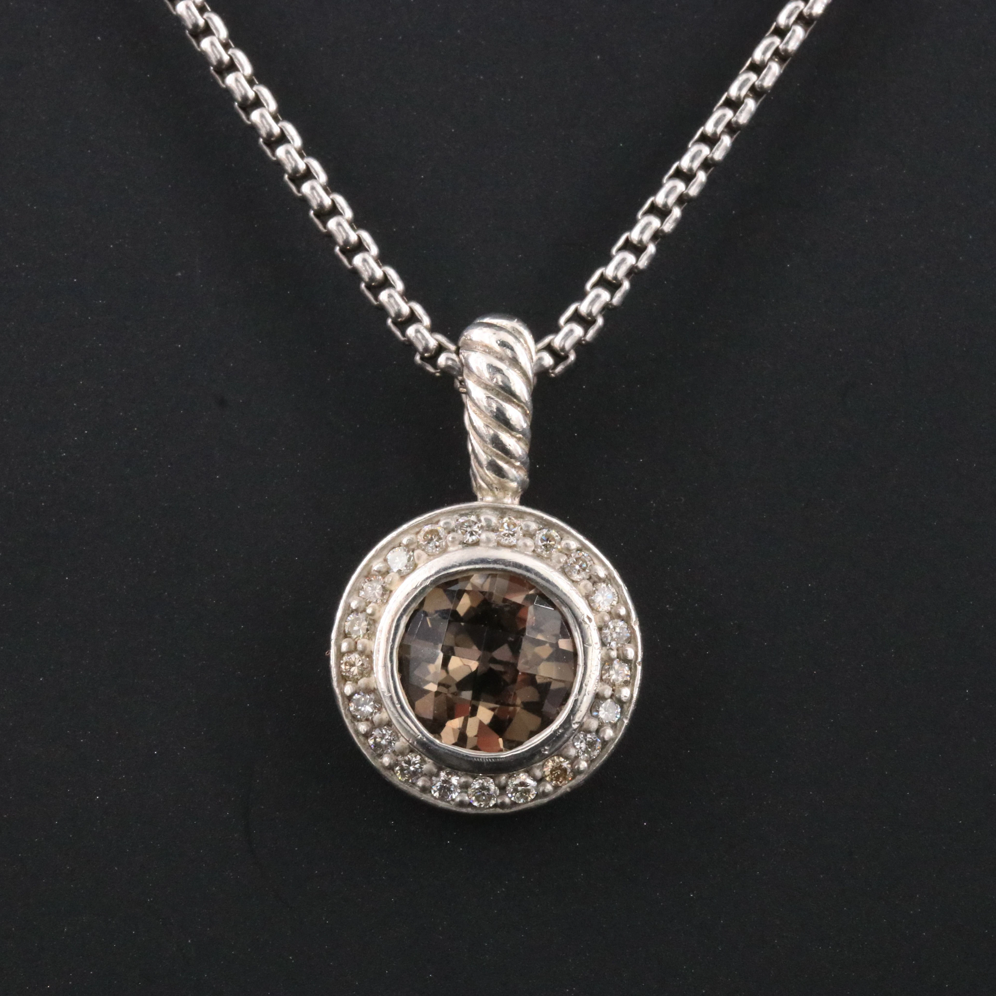David Yurman Cerise Sterling Smoky Quartz and Diamond Necklace with 18K Accent