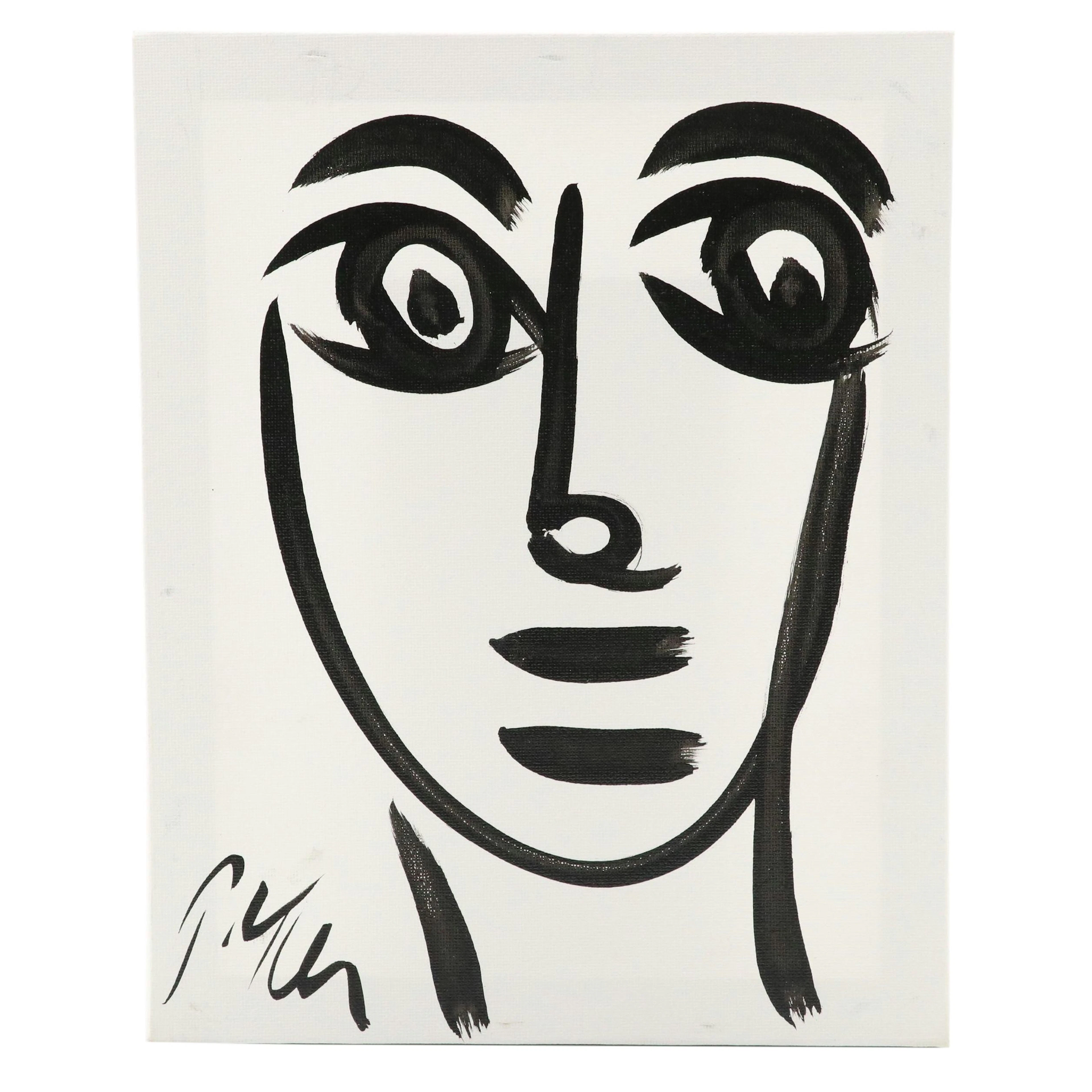 Peter Keil Black and White Abstract Acrylic Portrait Painting, 21st Century