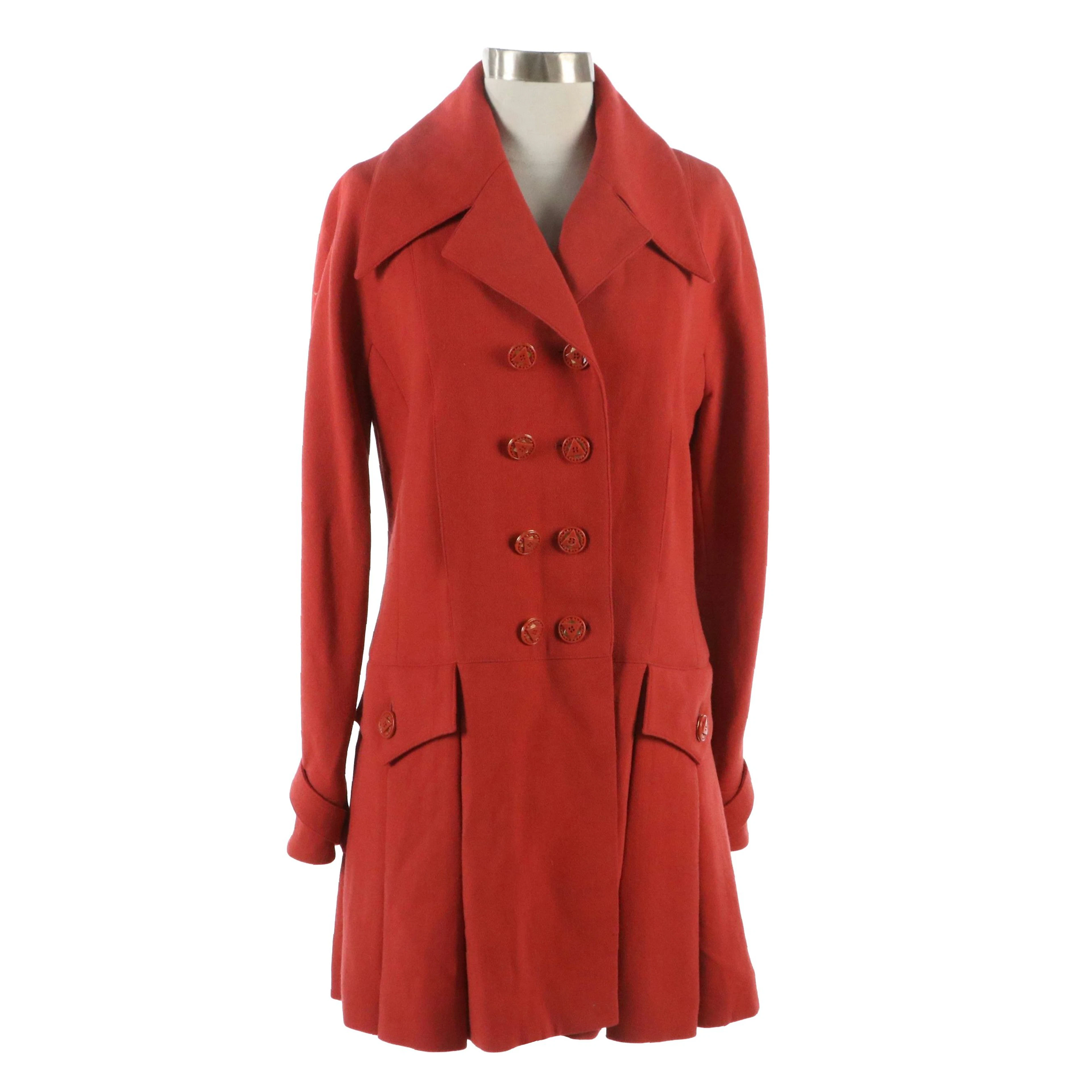 Karl Lagerfeld for Neiman Marcus Vintage Red Pleated Double-Breasted Wool Coat