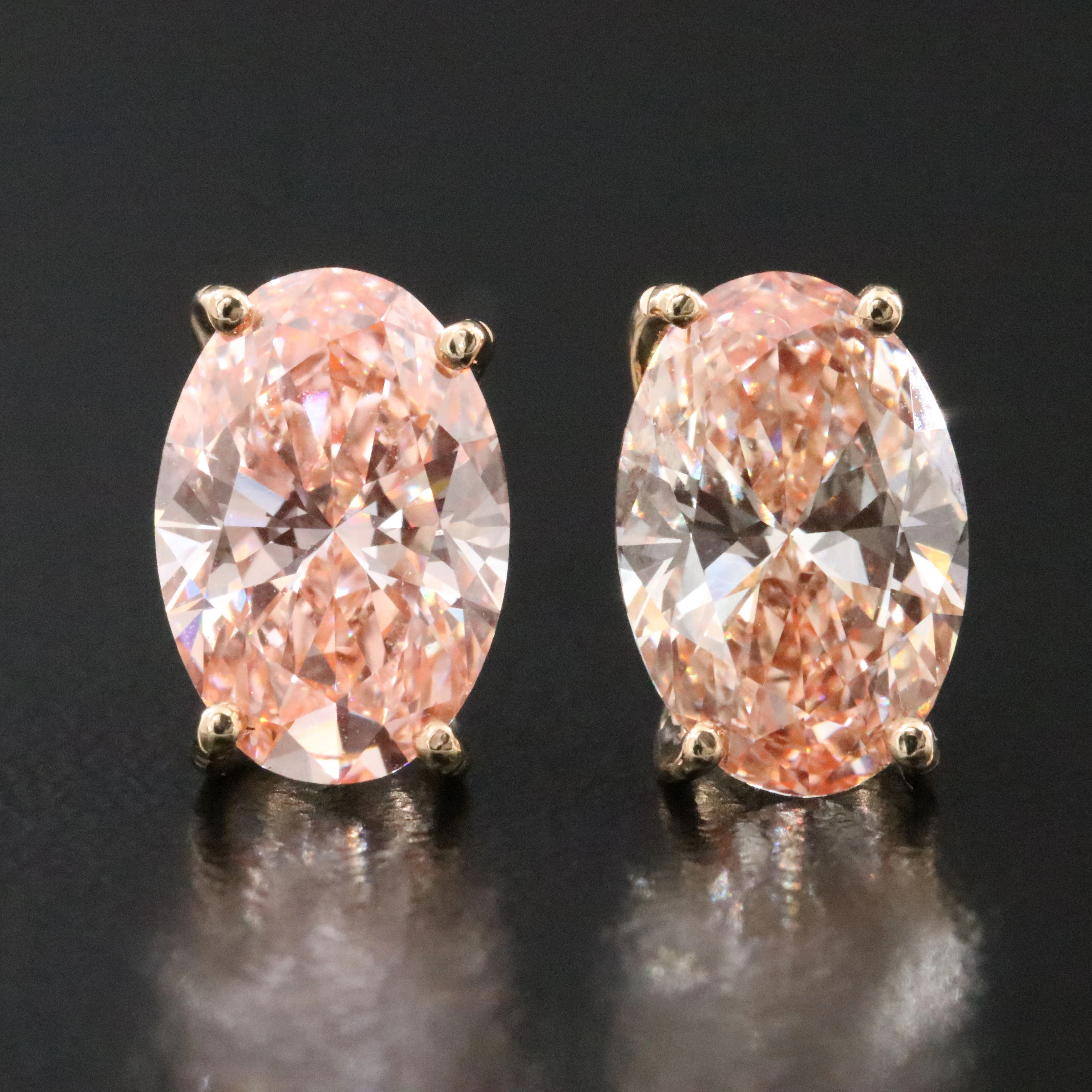 14K 4.18 CTW Lab Grown Fancy Vivid Pinkish Orange Diamond Earrings
