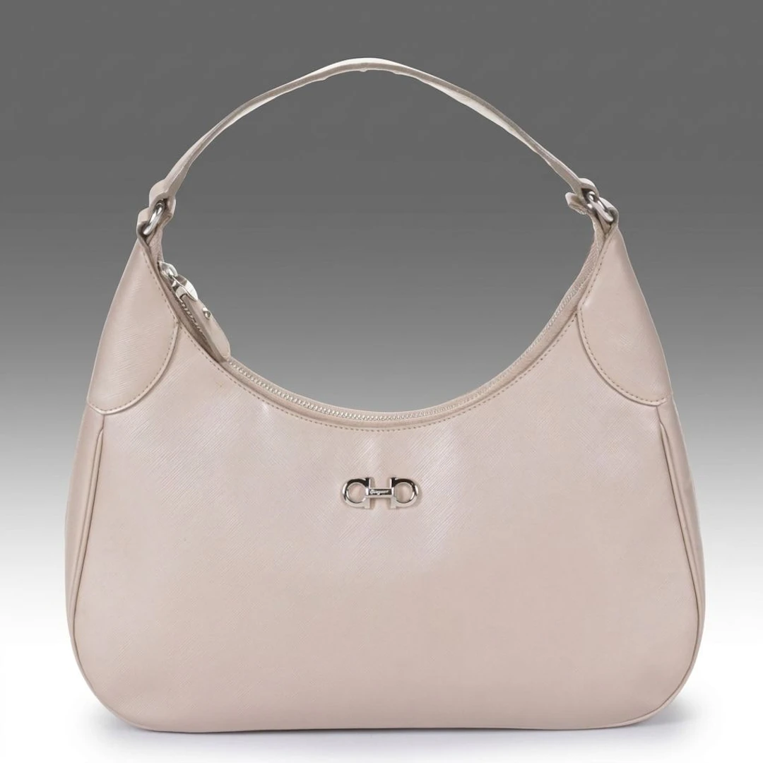 Salvatore Ferragamo Gancini Romana Hobo Bag in Taupe Saffiano Leather