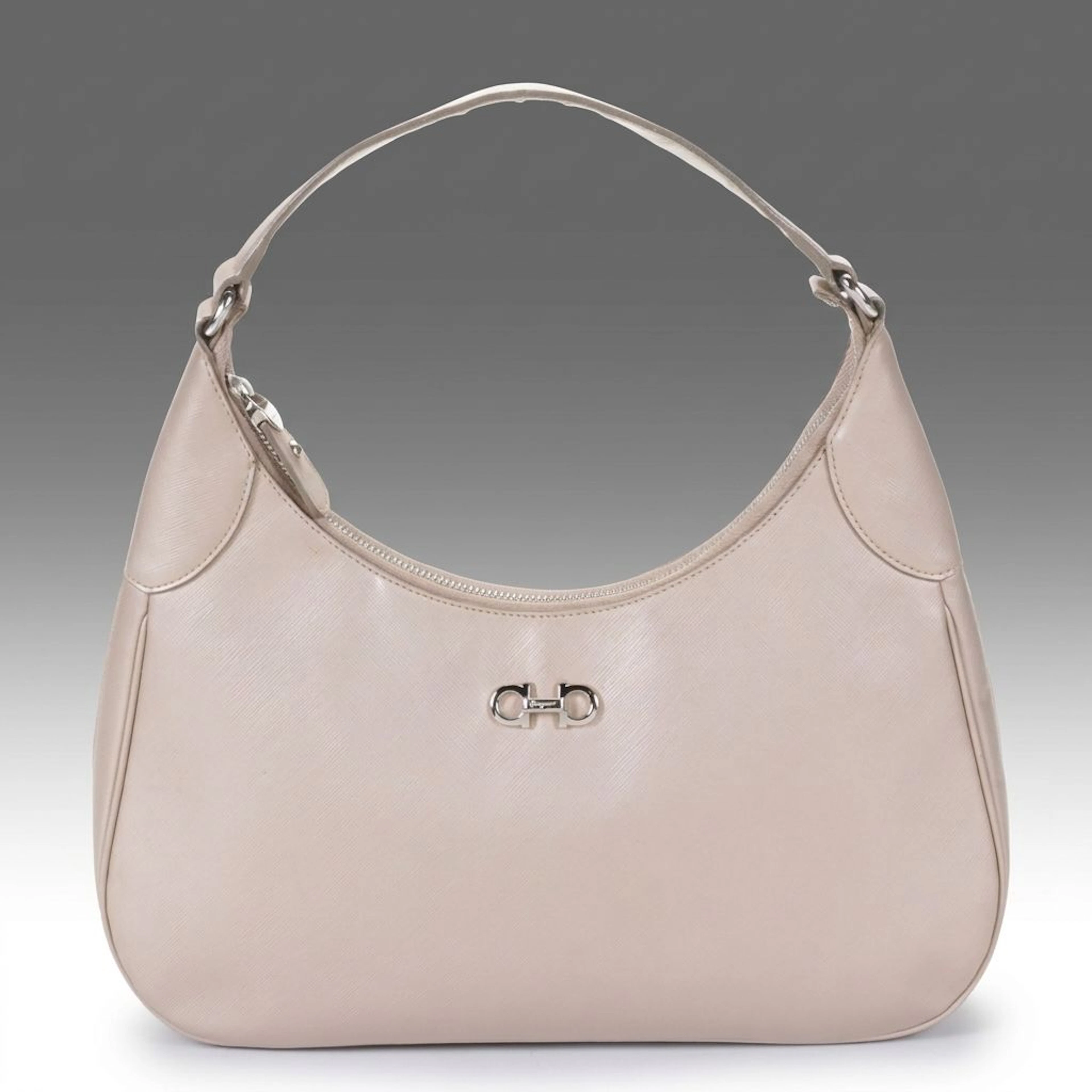 Salvatore Ferragamo Gancini Romana Hobo Bag in Taupe Saffiano Leather