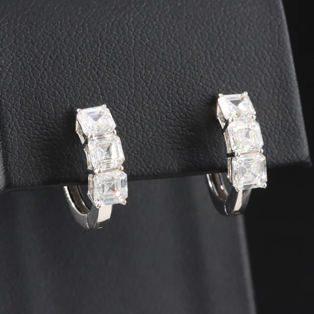 Platinum 3.09 CTW Diamond Huggie Hoop Earrings with GIA Reports