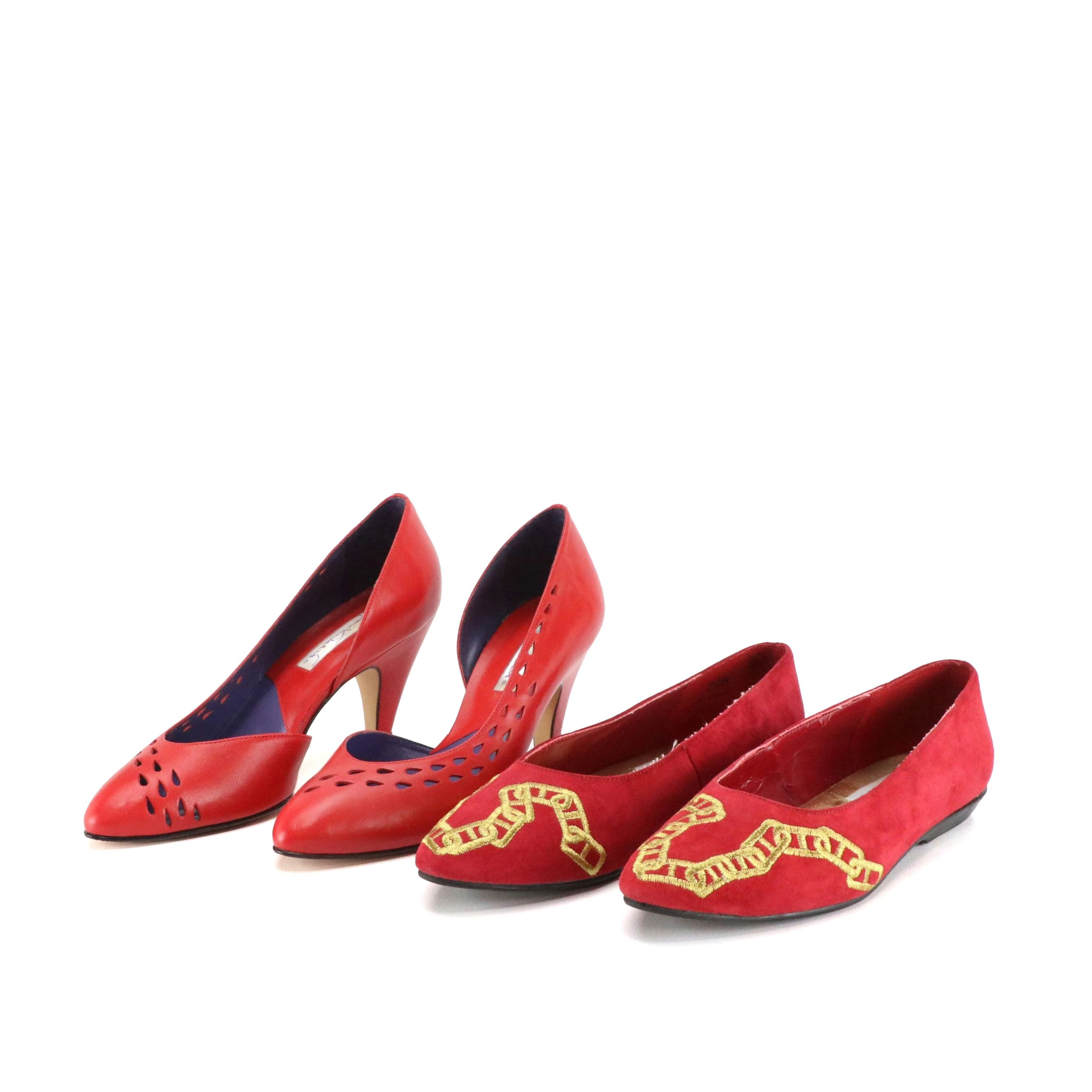 Perry Ellis Embroidered Suede Flats and Gloria Vanderbilt Leather Pumps