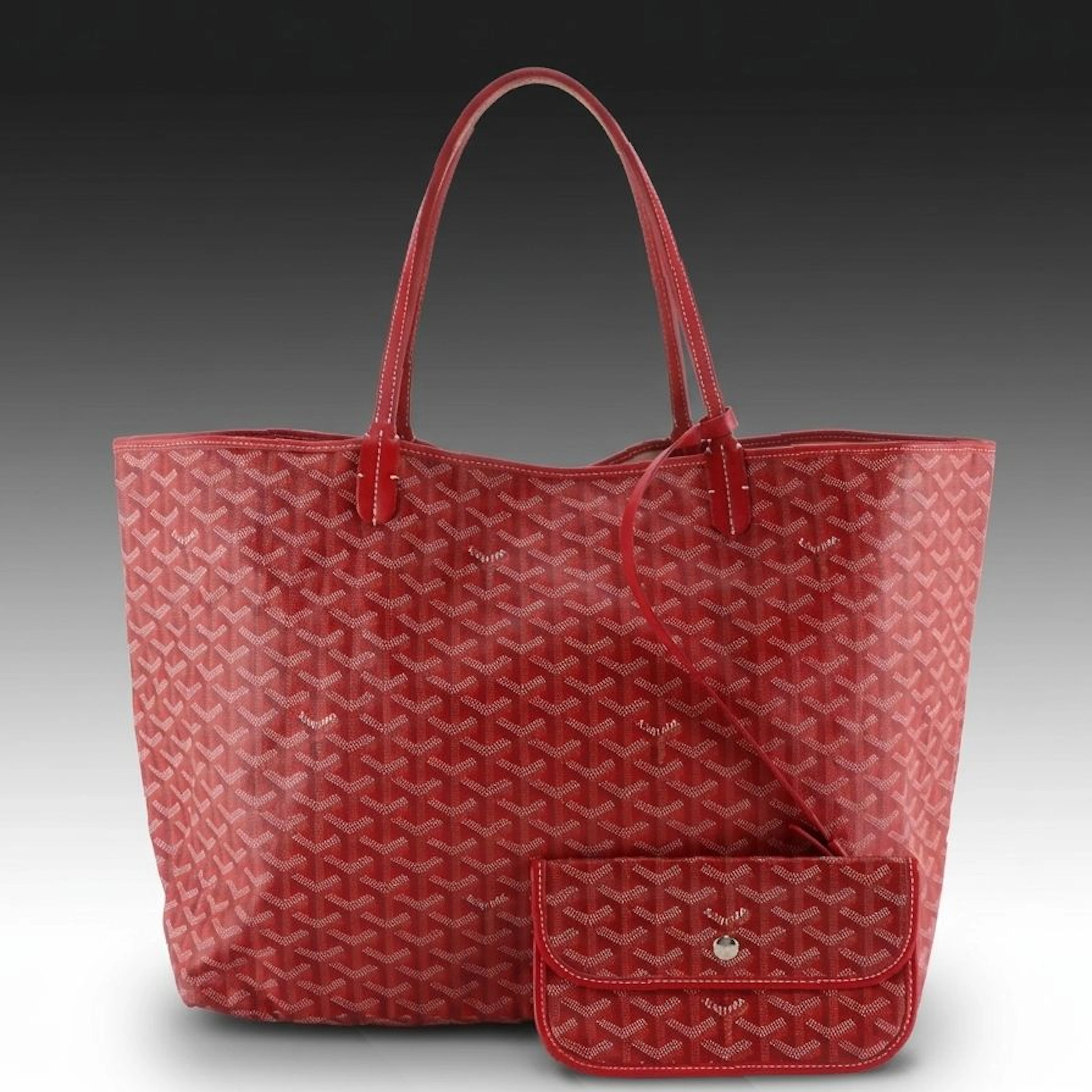 Goyard Saint Louis GM Tote and Pouch in Red Goyardine Coated Canvas and Leather