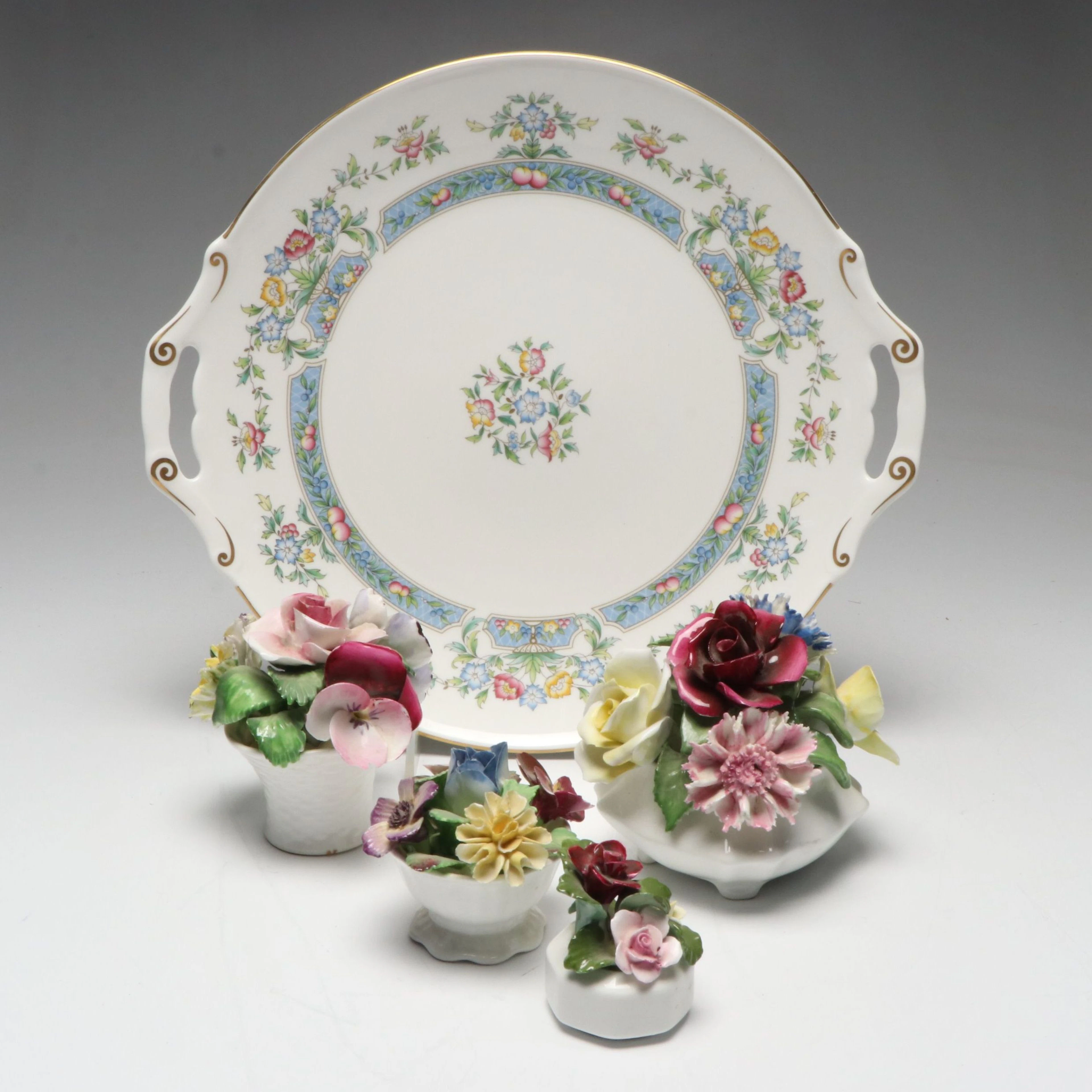 Royal Worcester "Mayfield" Platter with Aynsley and More Porcelain Flowers