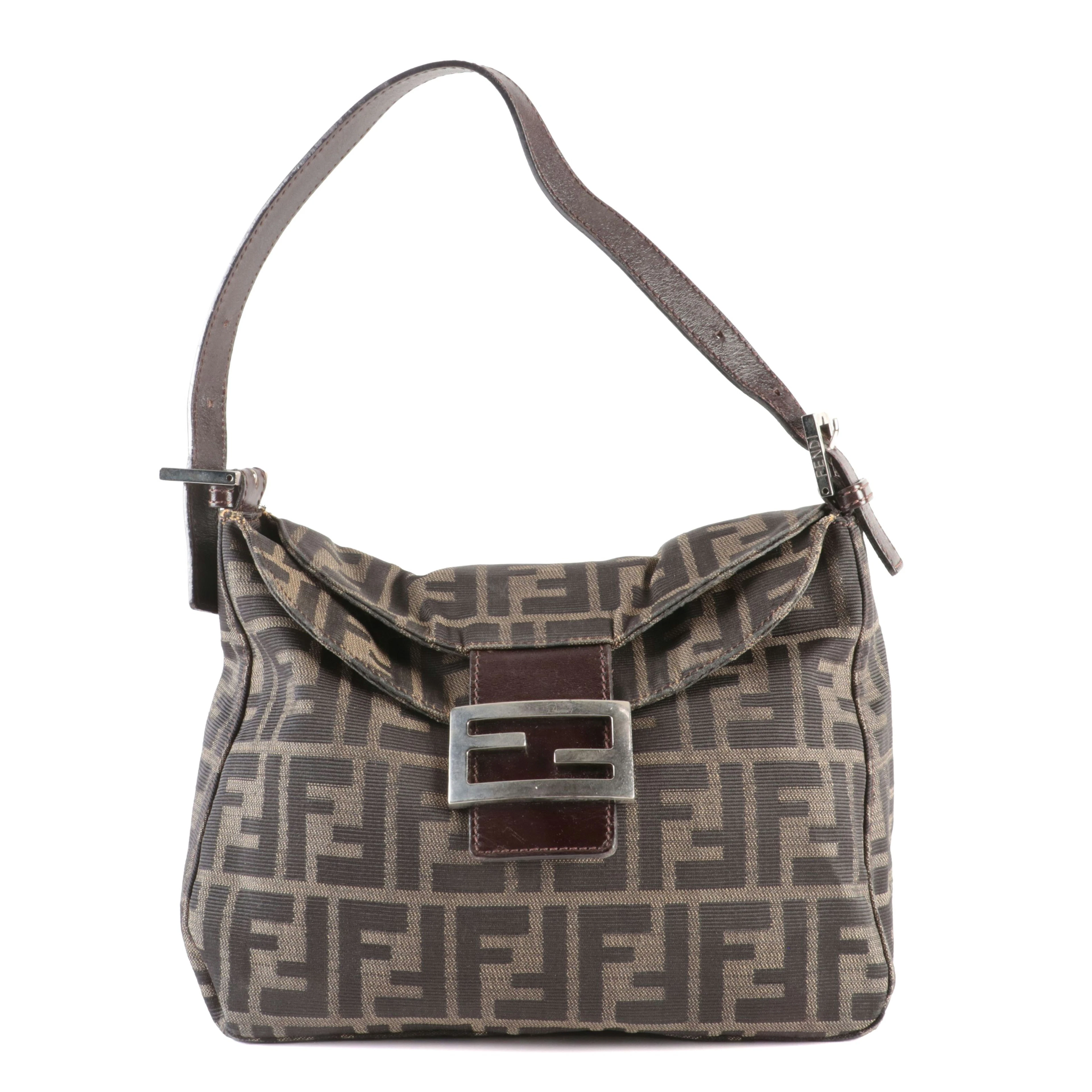 Fendi Mamma Baguette Shoulder Bag in Zucca Canvas and Leather