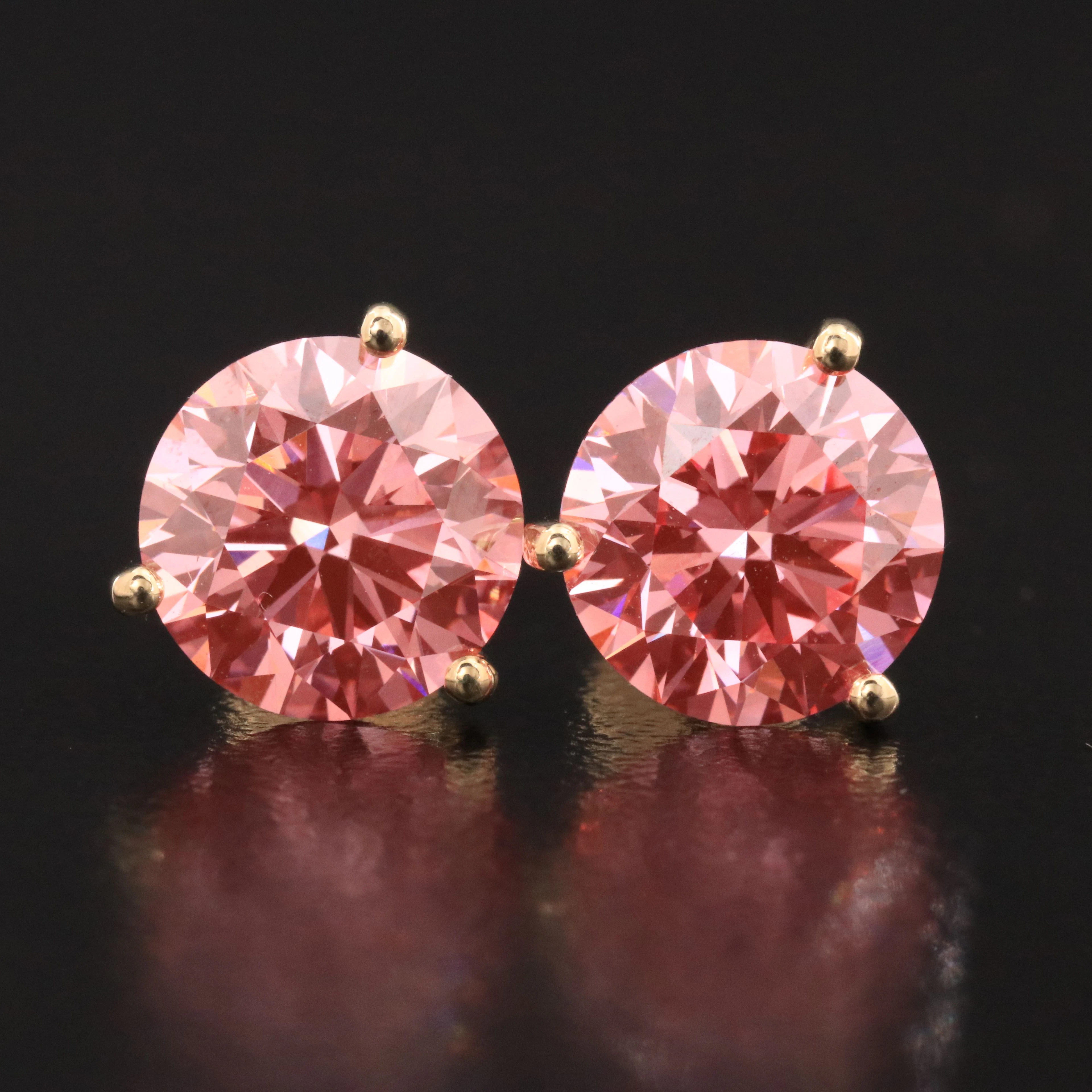14K 5.30 CTW Lab Grown Fancy Vivid Pink Diamond Stud Earrings with IGI Reports