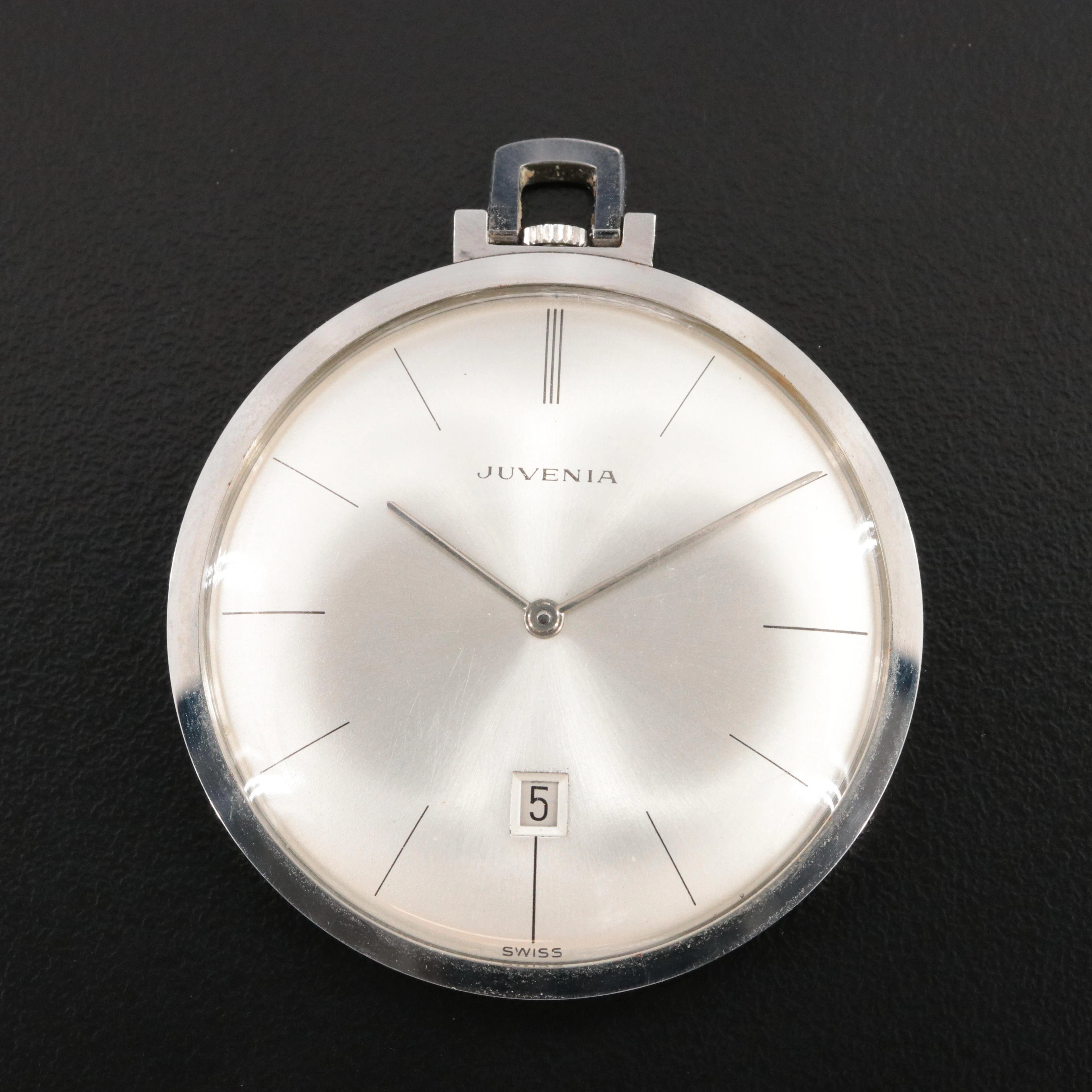 Juvenia Thin Stainless Steel Stem Wind Pocket Watch