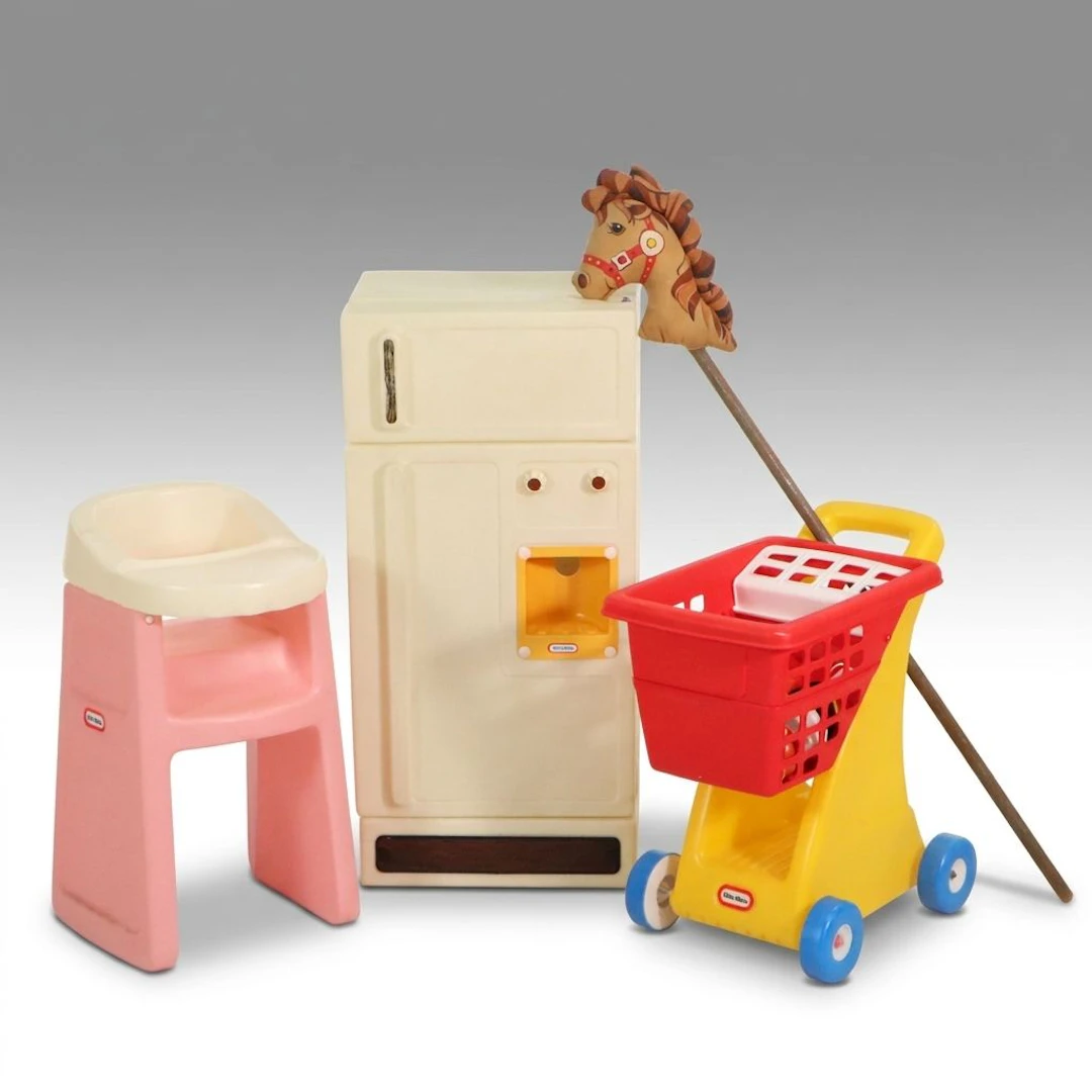 Little Tikes Toy Refrigerator, High Chair, Shopping Cart, and Hobby Horse
