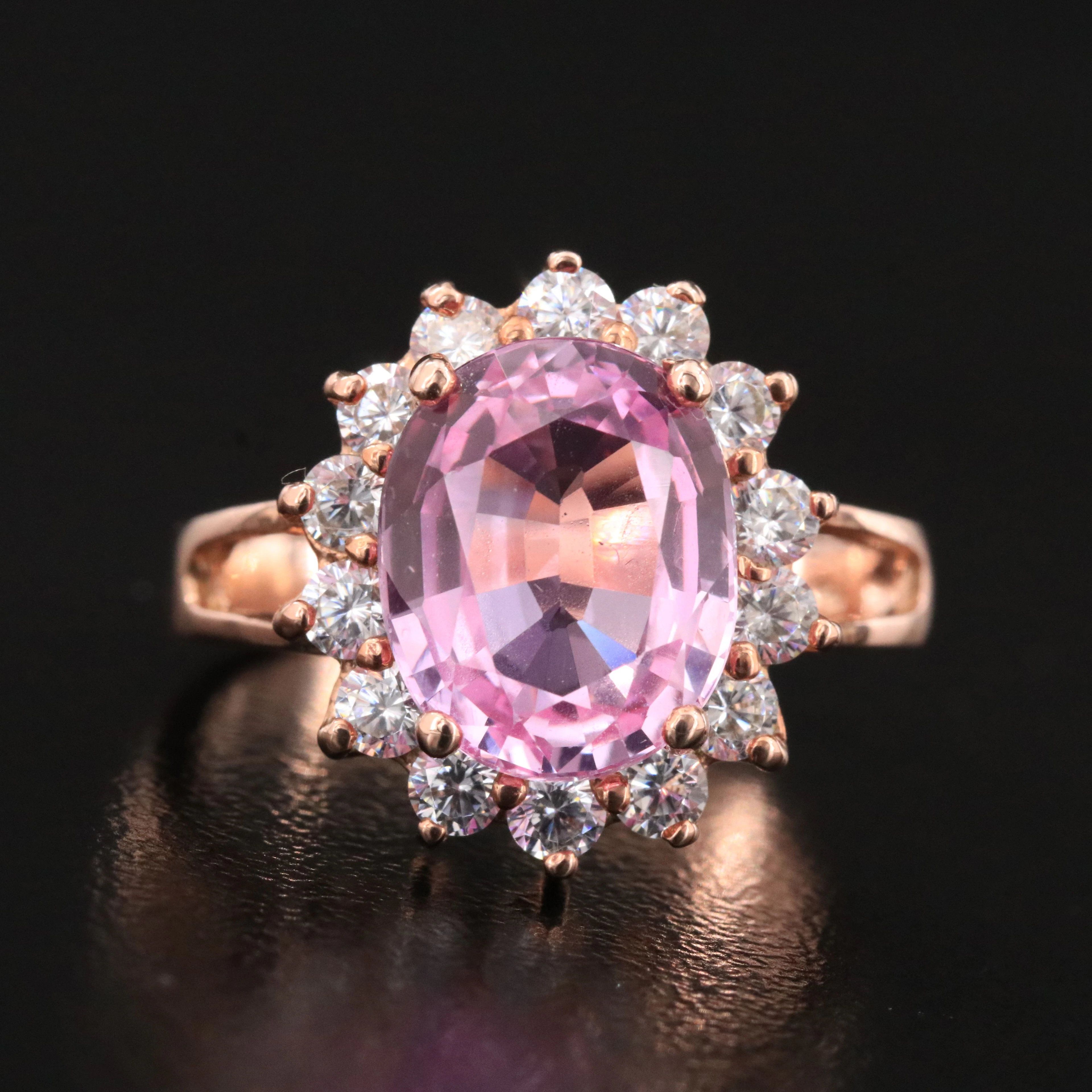 Sterling Pink Sapphire and CZ Halo Ring