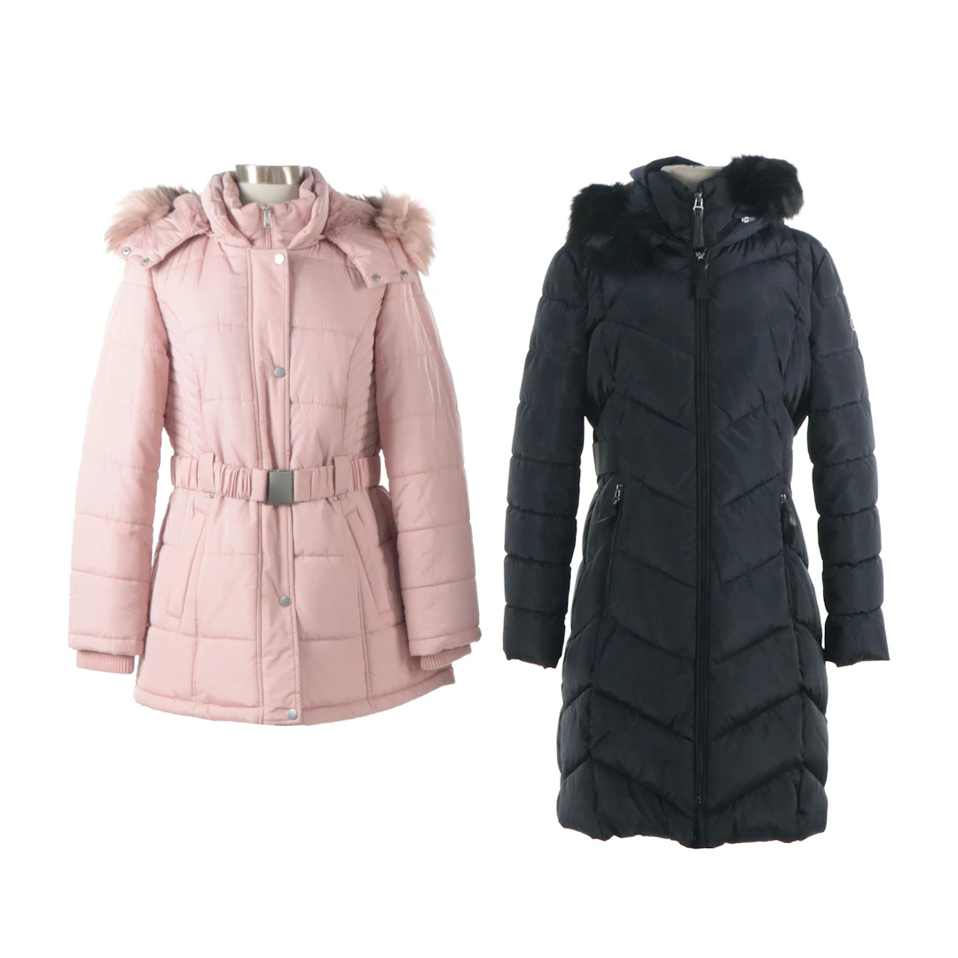 Calvin Klein and d.e.t.a.i.l.s INTL Faux Fur Trim Hooded Puffer Coats