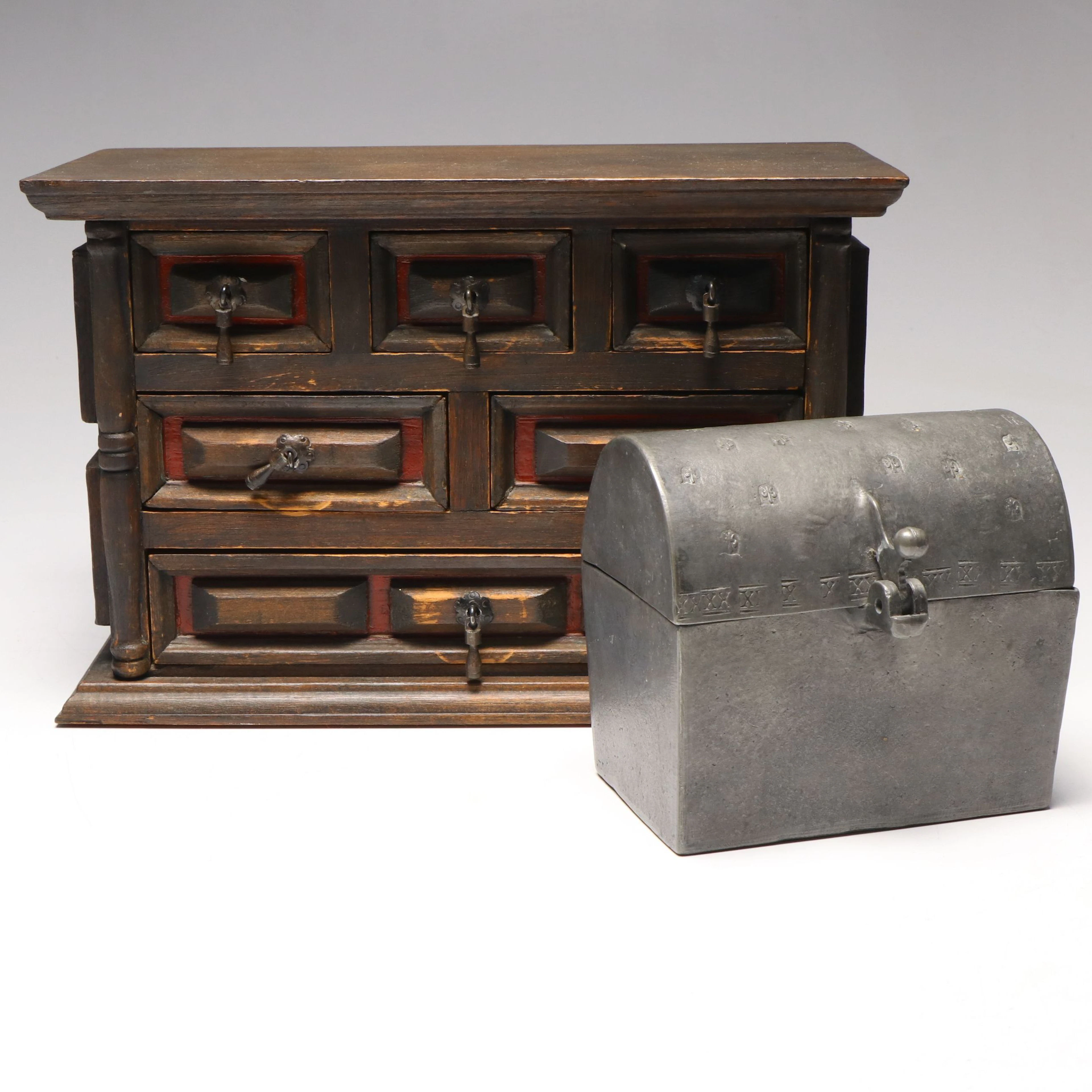 Arts & Crafts Wooden Jewelry Box with Metal Dome-Top Decorative Box