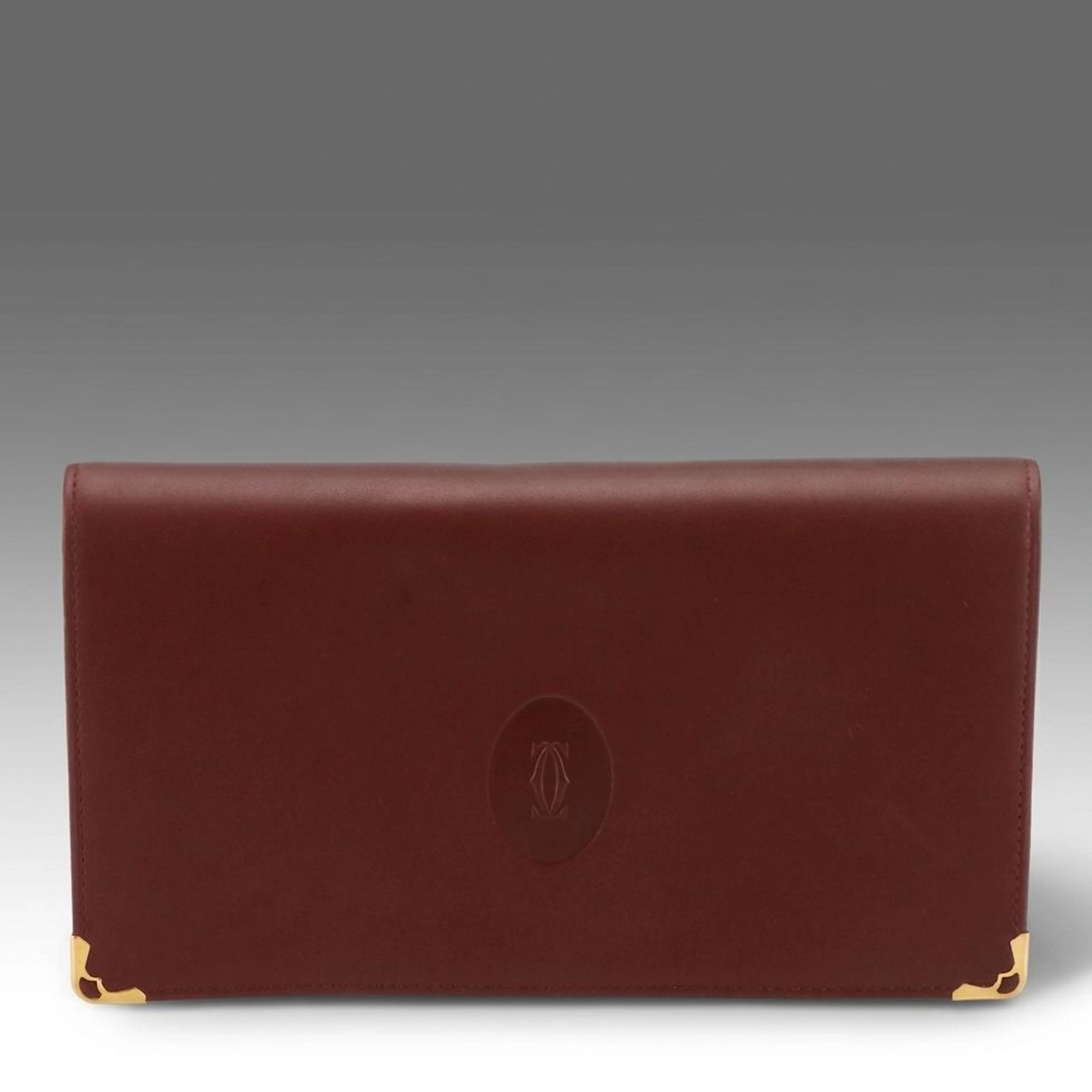 Cartier Must de Cartier Double Flap Wallet Clutch in Burgundy Calfskin Leather