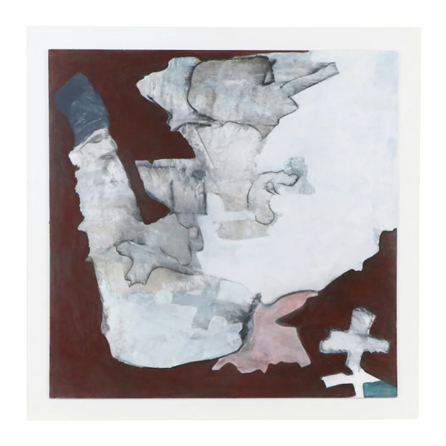 Abstract Gouache Painting in Burgundy and Gray