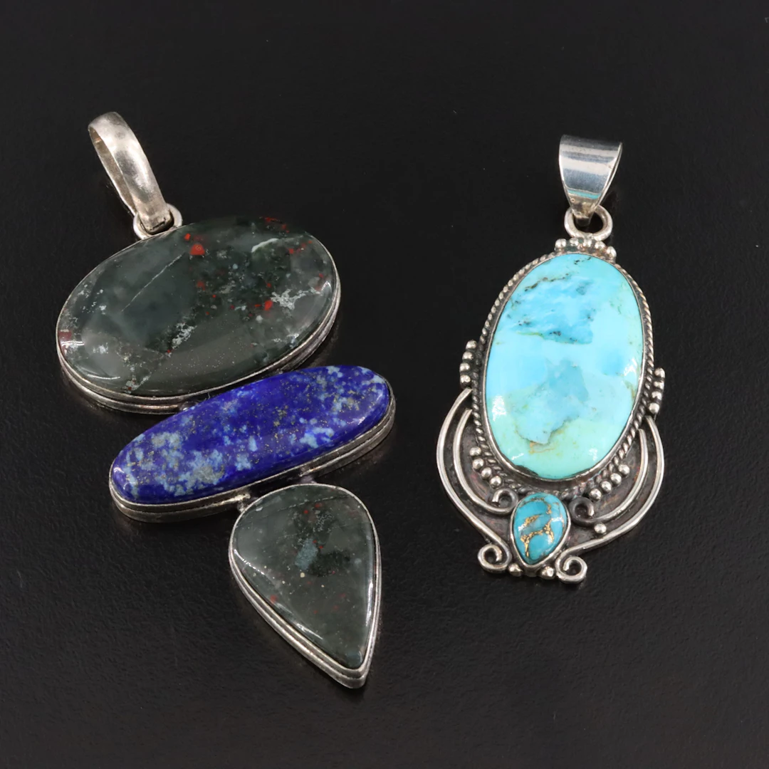 Sterling Turquoise, Lapis Lazuli & Jasper Pendants