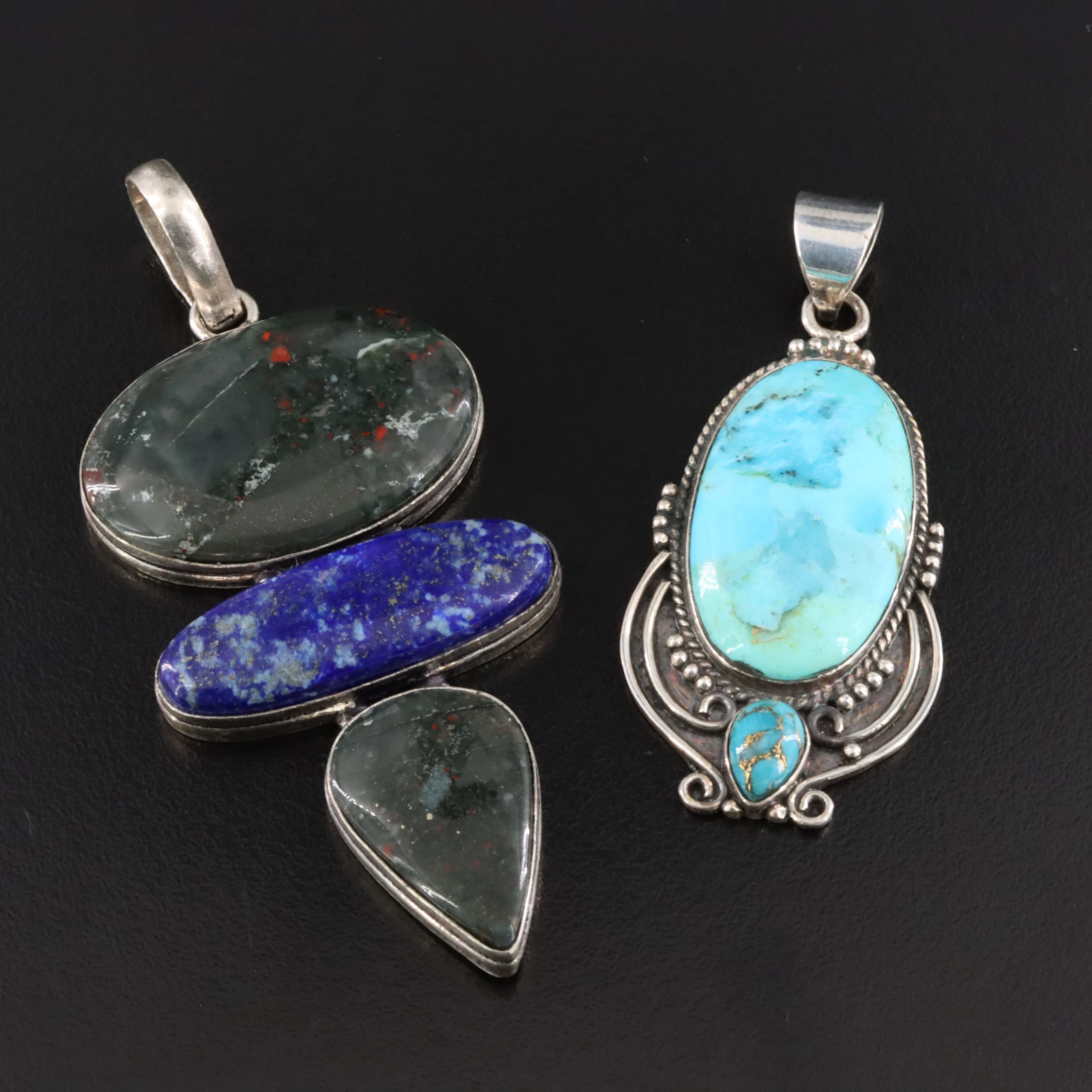 Sterling Turquoise, Lapis Lazuli & Jasper Pendants