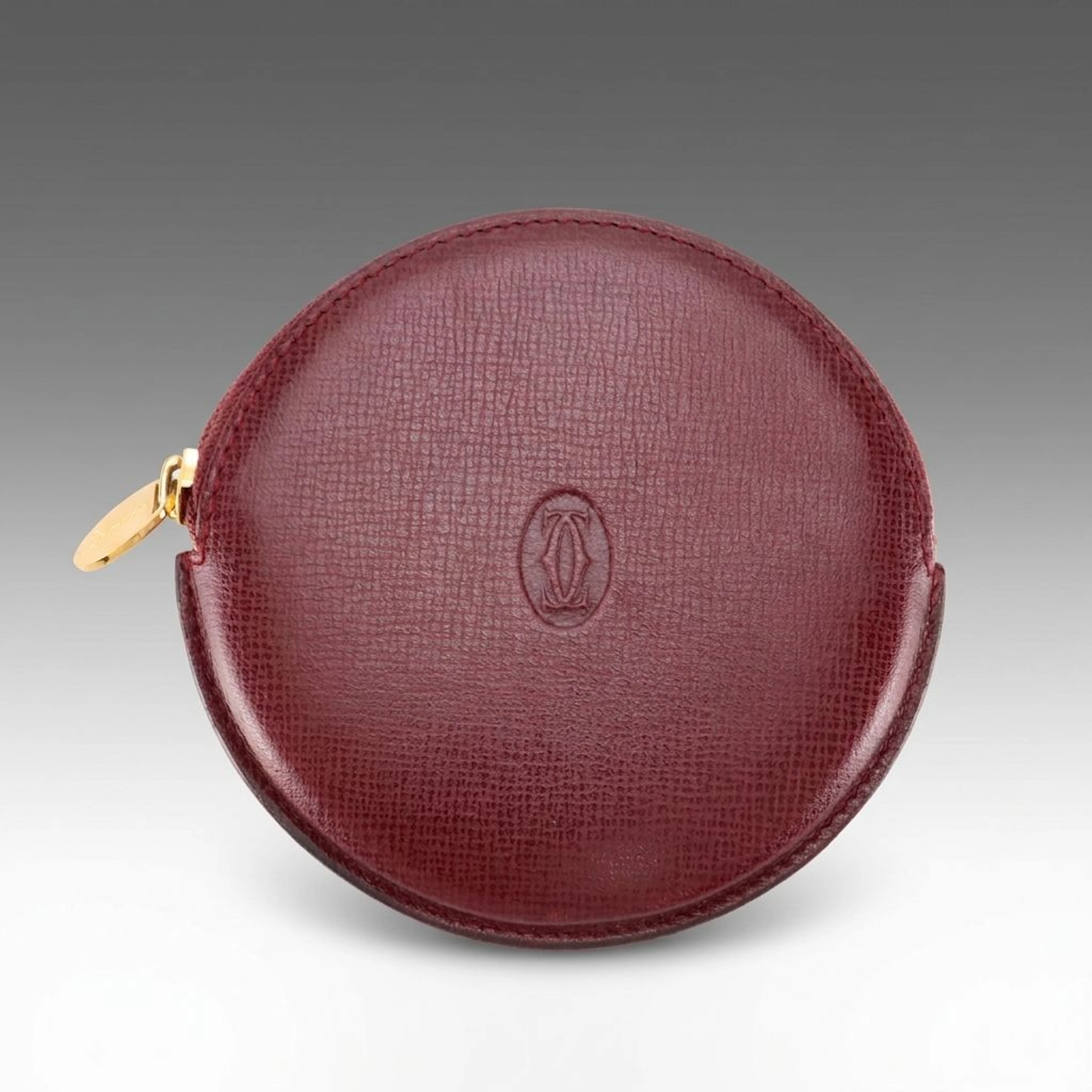 Cartier Must de Cartier Round Zip Coin Purse in Burgundy Leather with Box