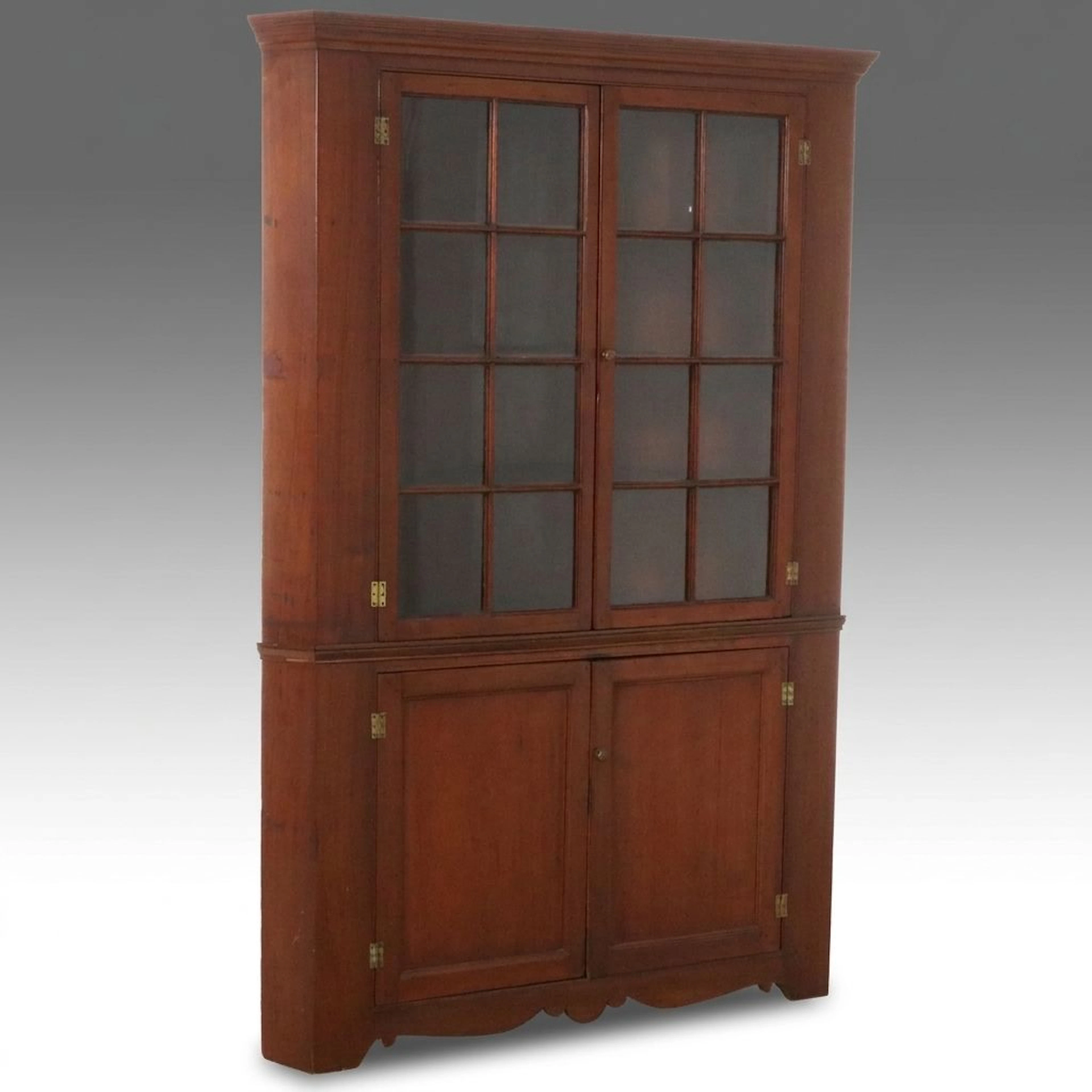 American Federal Style 16-Pane Glass Front Corner Cabinet, 19th Century