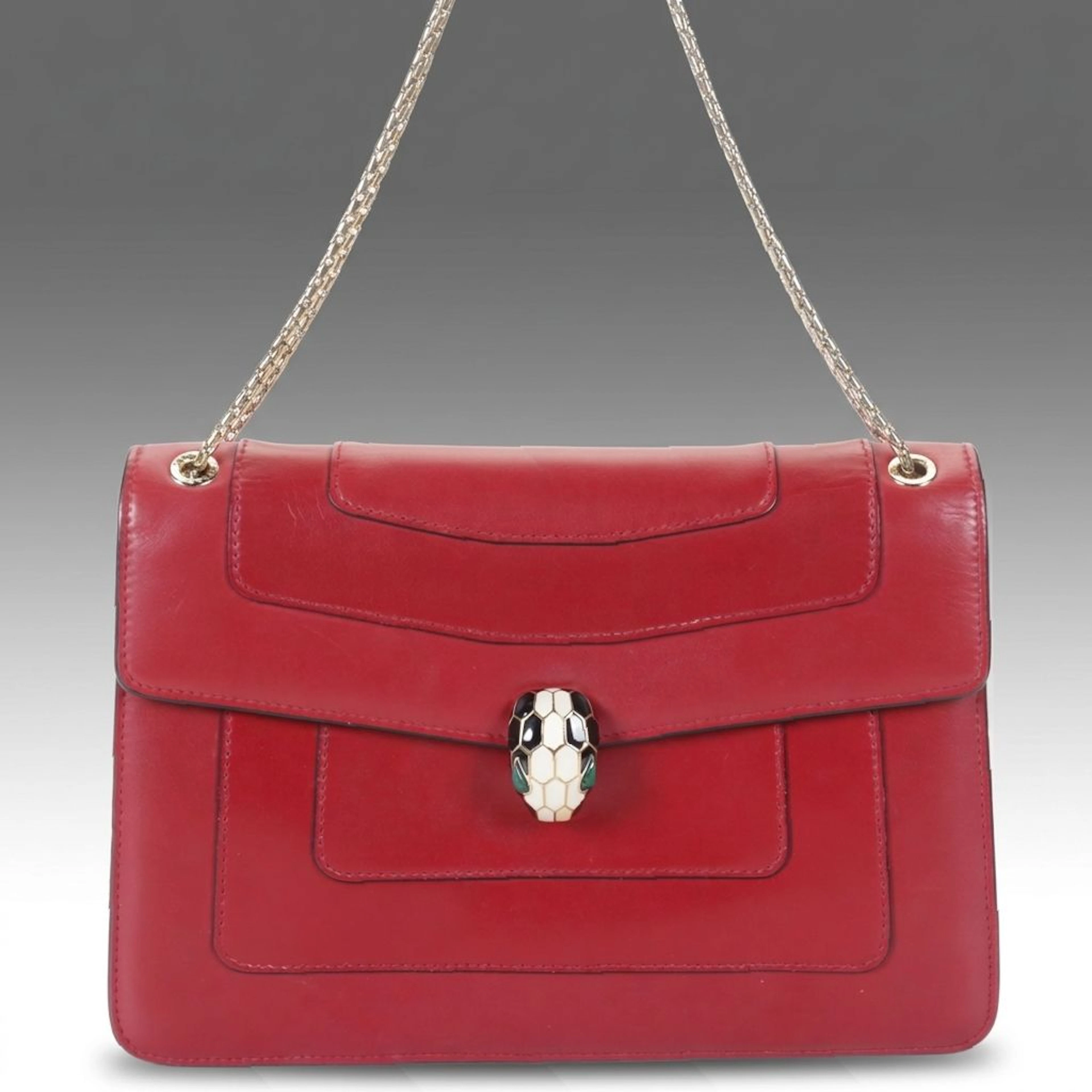 BVLGARI Serpenti Forever Chain Strap Satchel in Red Calfskin Leather