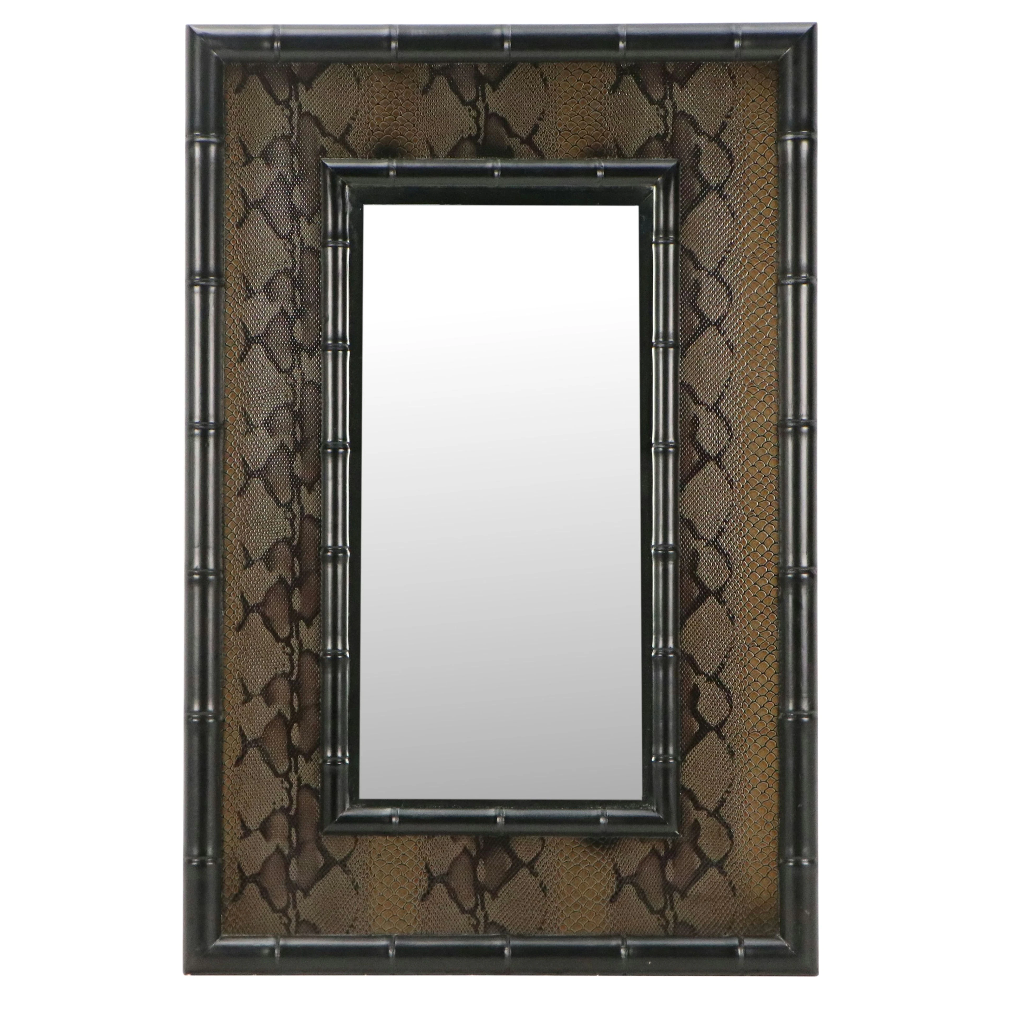 Faux Snakeskin and Bamboo Accent Mirror, 21st Century
